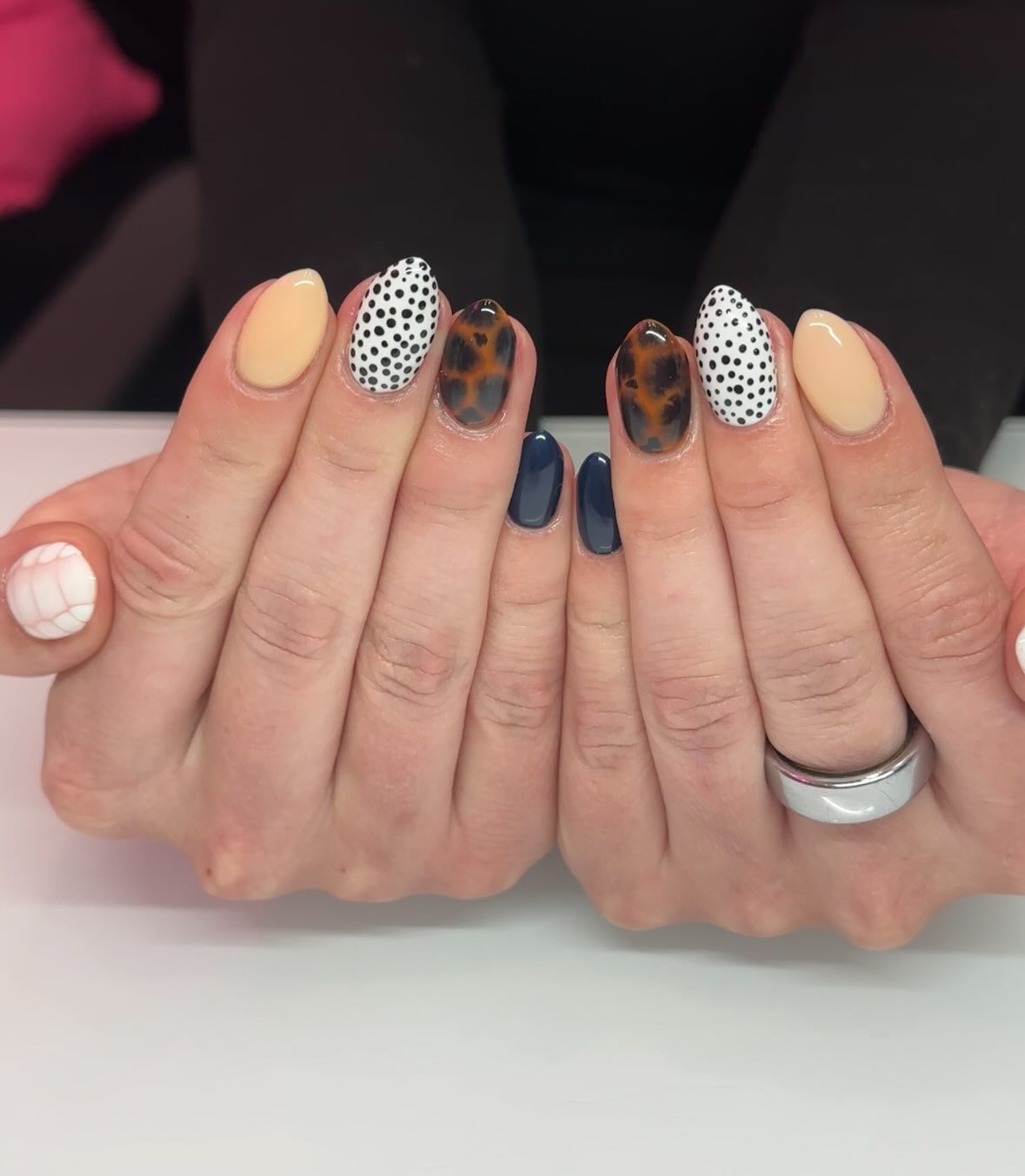 Mixed Media Tortoiseshell and Polka Dot Almond Nails