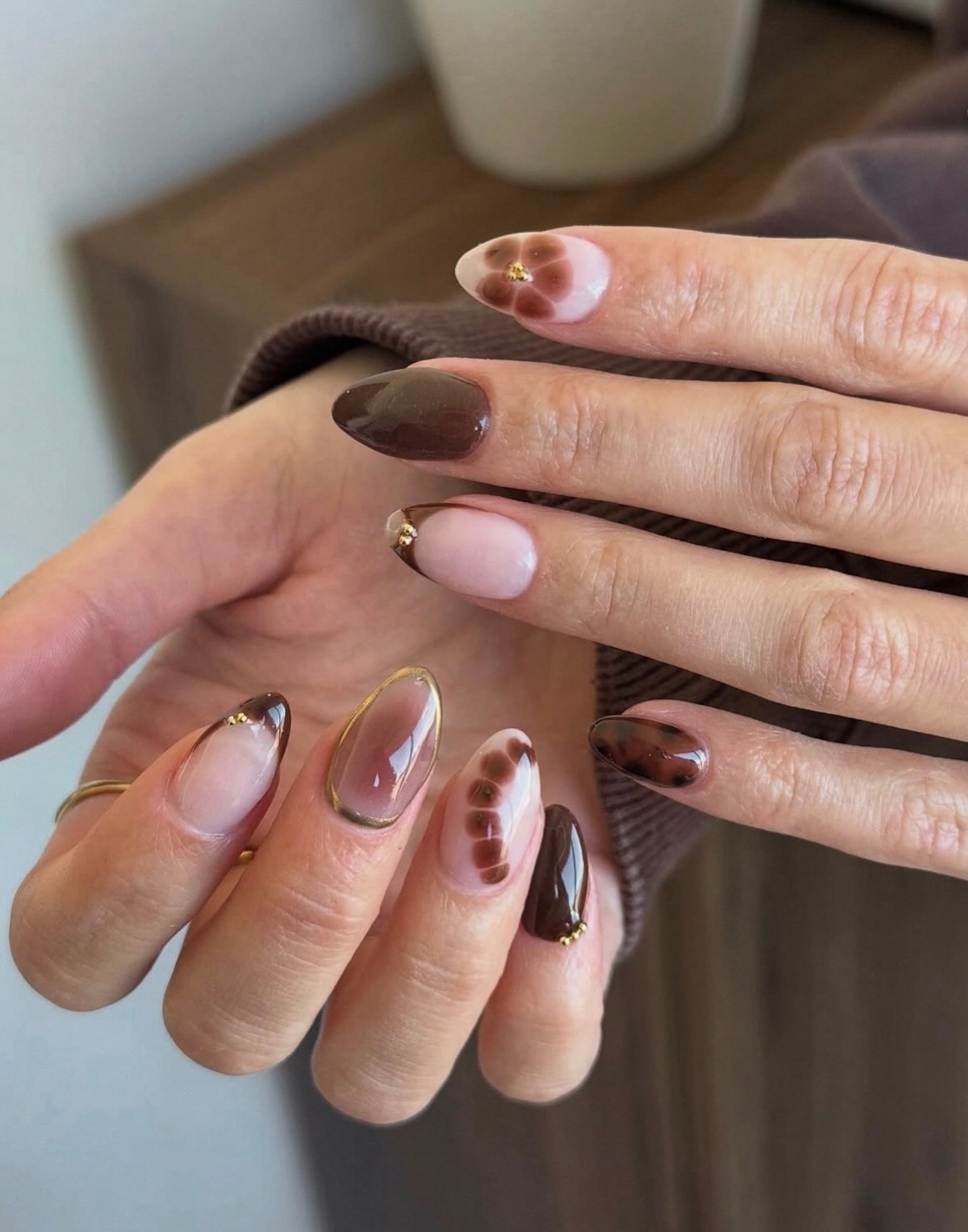 Brown Tortoiseshell and Glossy Aura French Tips