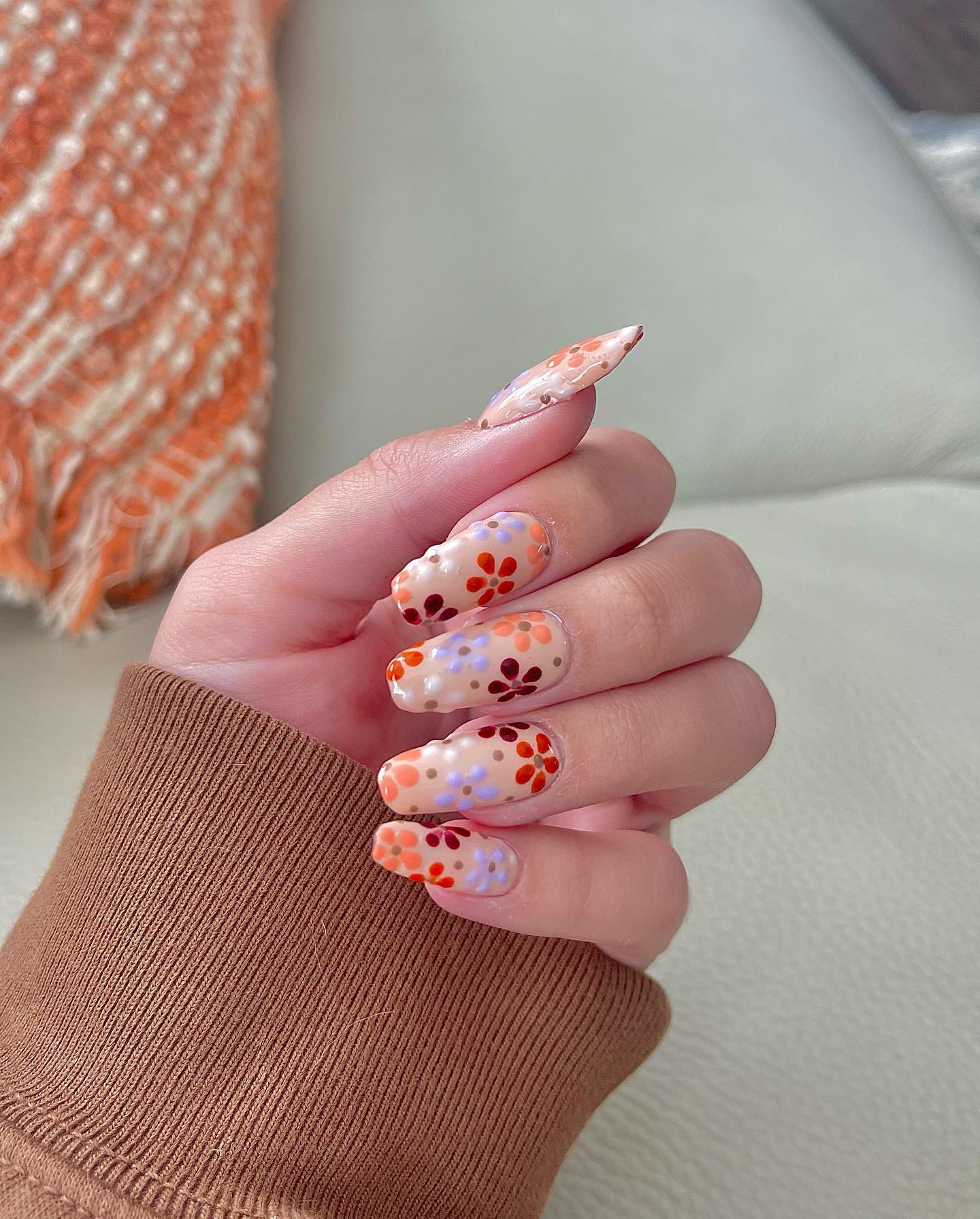 Whimsical Floral Accent Coffin Nails
