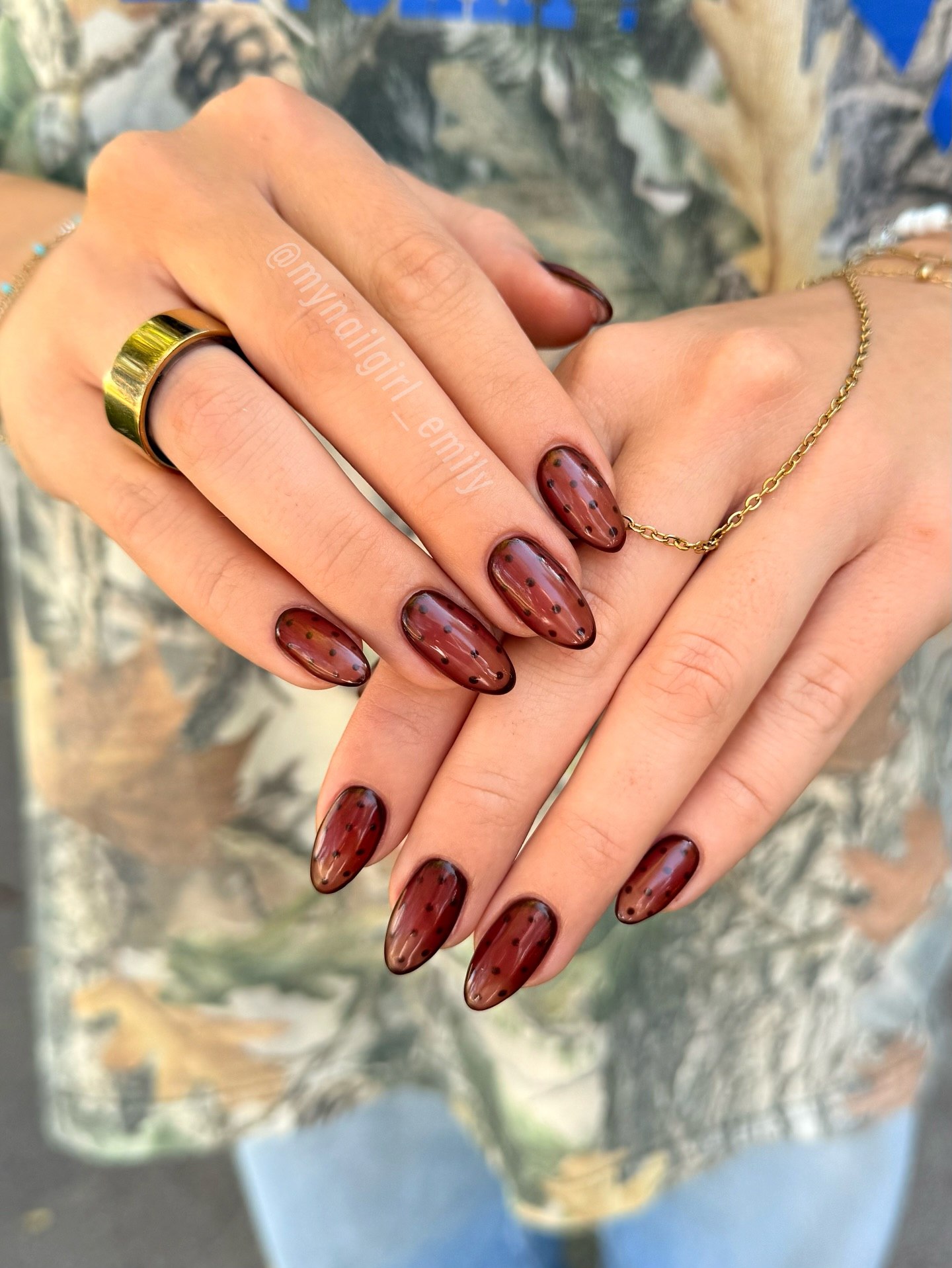Sheer Berry Jelly Polka Dot Almond Nails