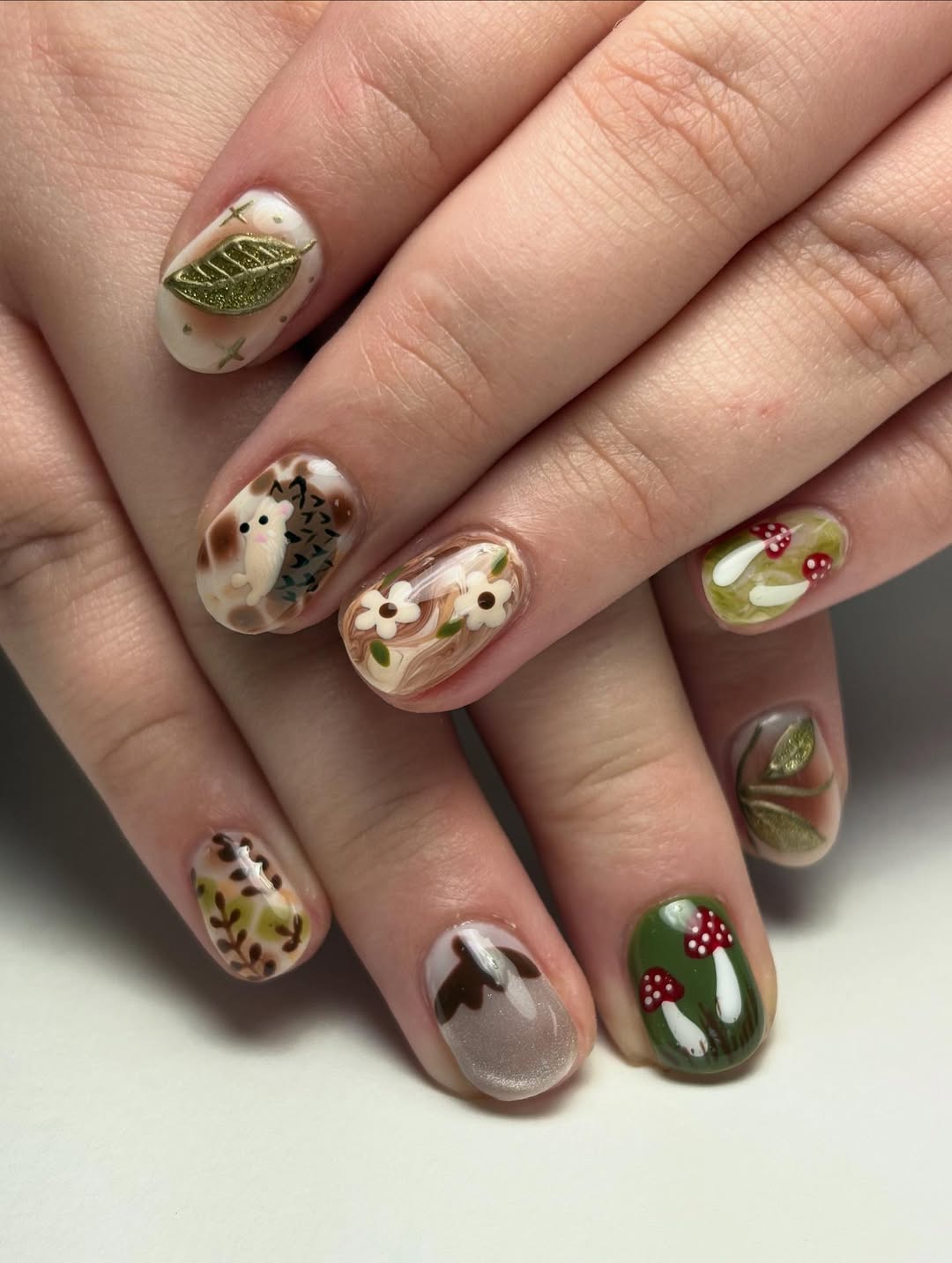 Enchanted Forest Creatures and Mushroom Nail Art