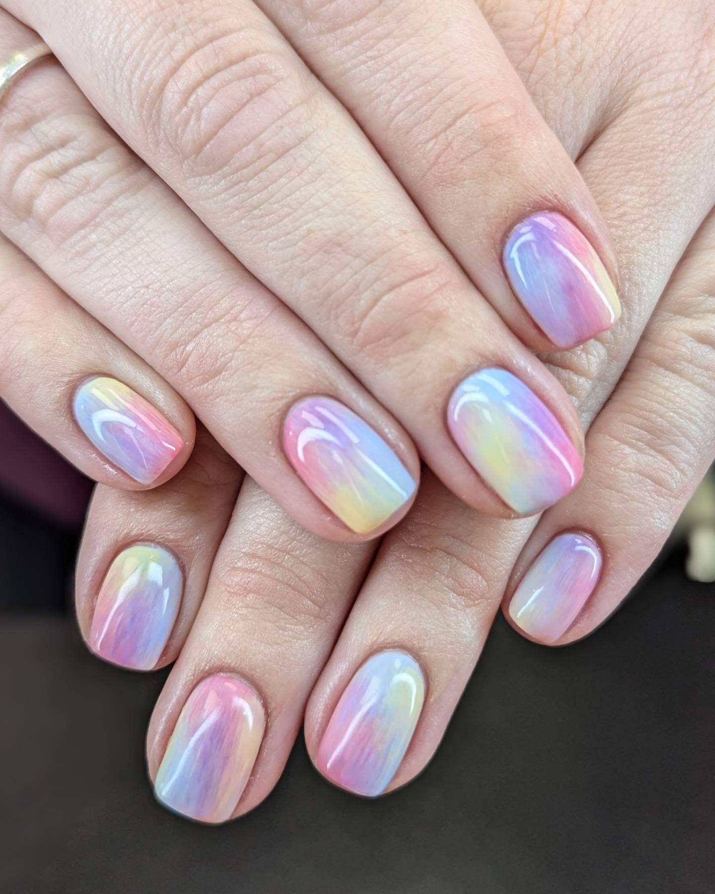 Pastel Tie-Dye Aura Oval Nails