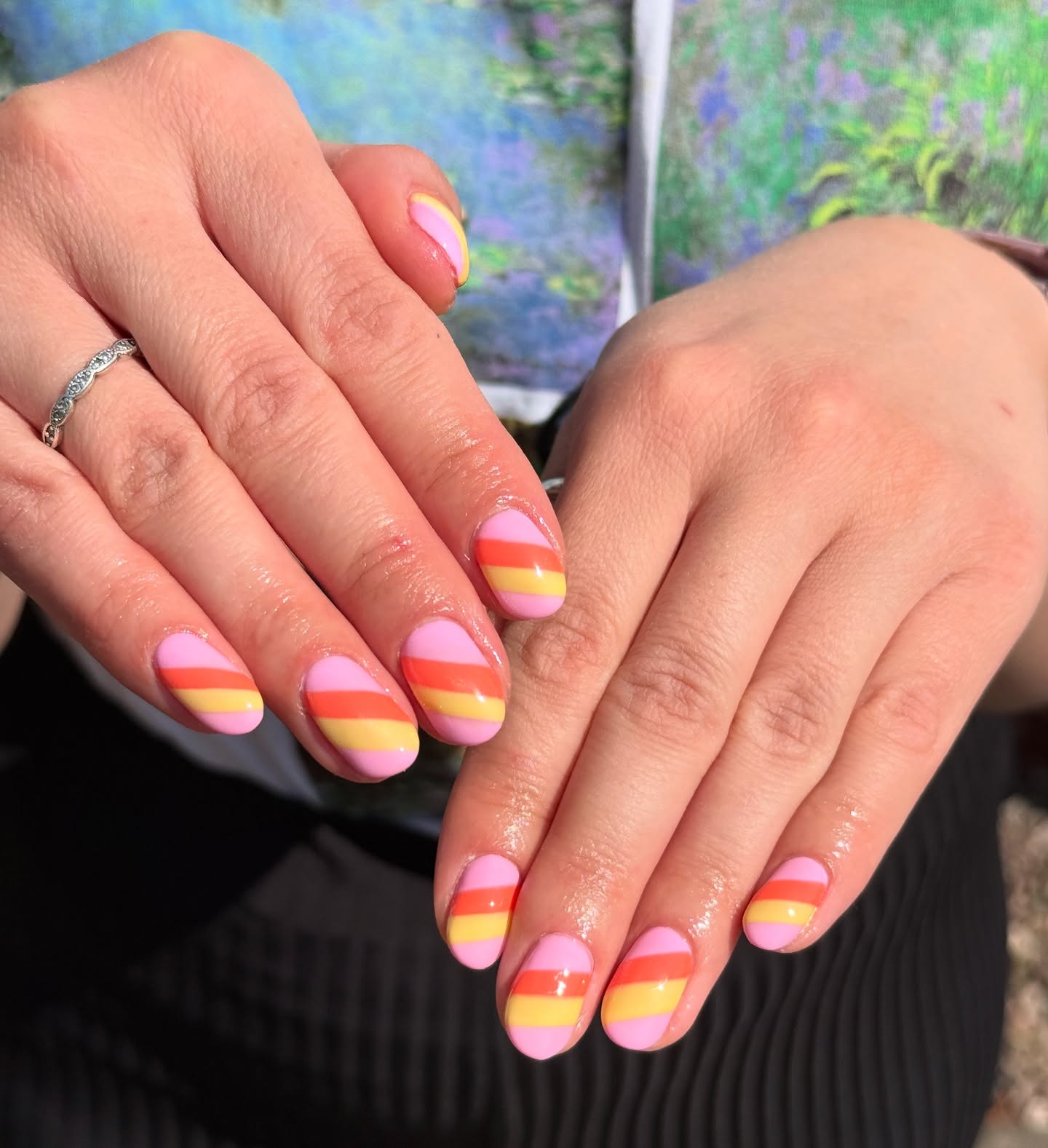 Pink Candy Corn Striped Oval Nails