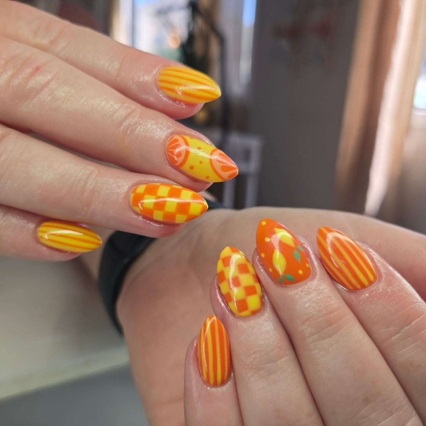 Zesty Citrus Checkerboard Nail Art