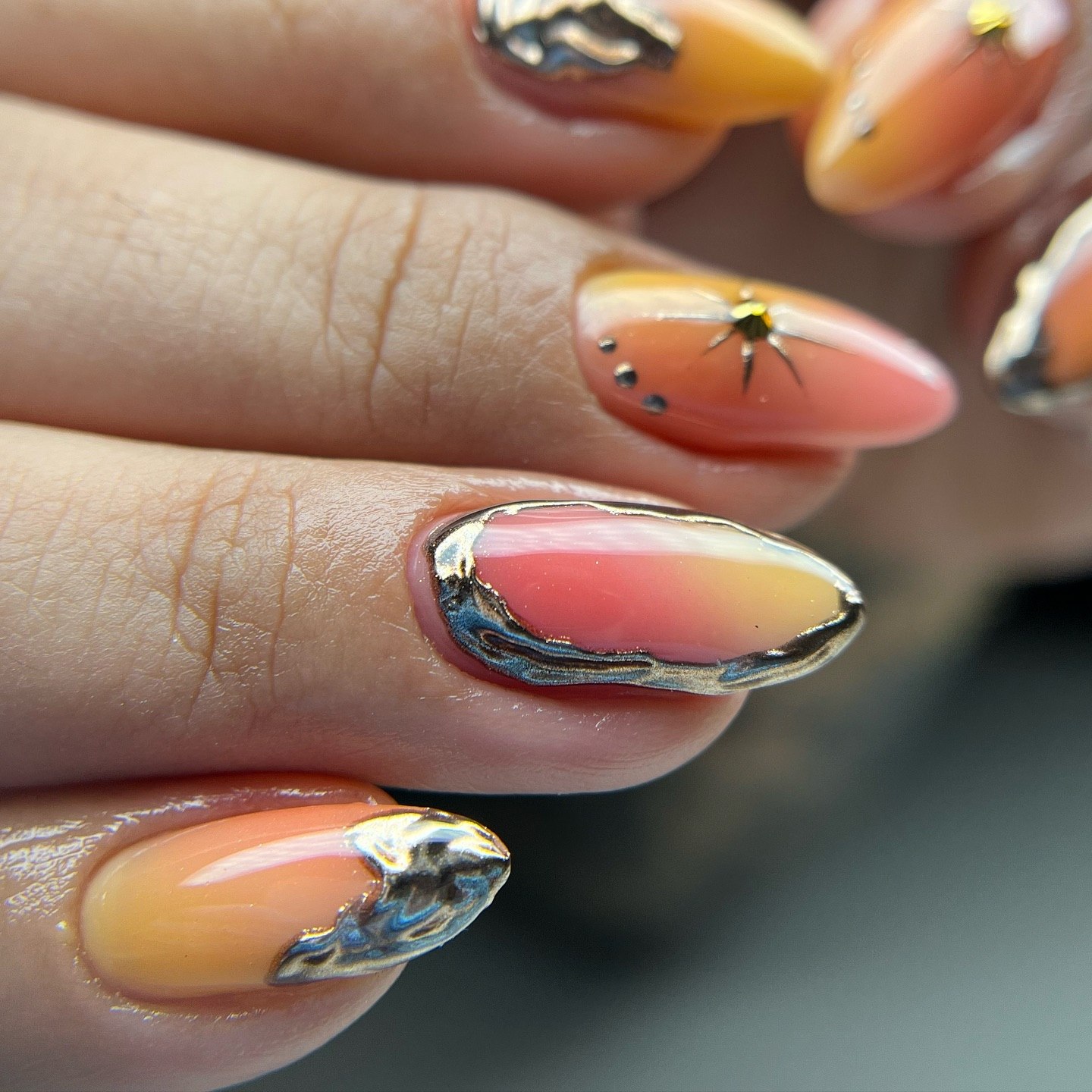 Sunset Ombre Chrome Edge Almond Nails