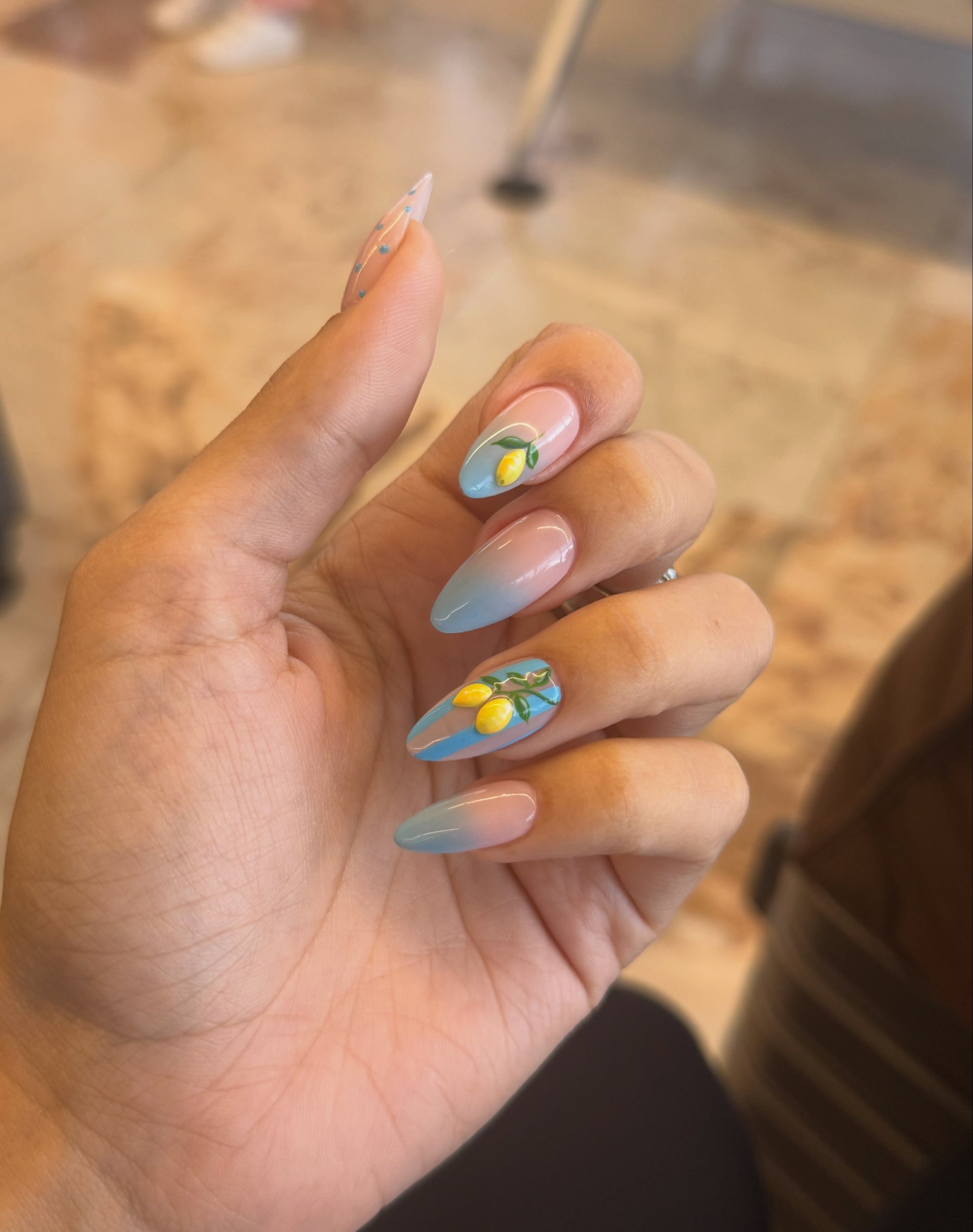 Lemon Slice Ombre Almond Nails
