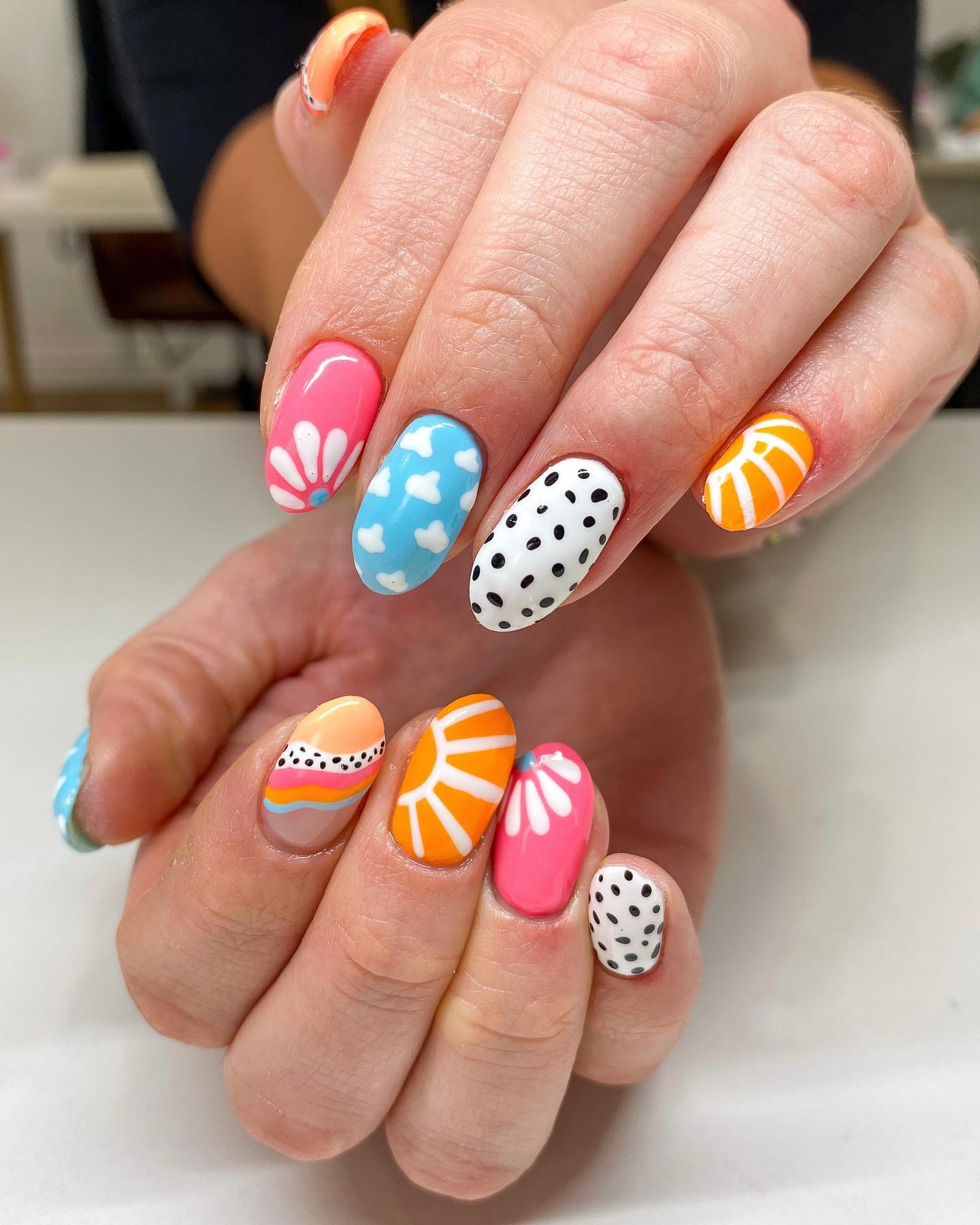 Retro Summer Fun Mixed Media Nail Art