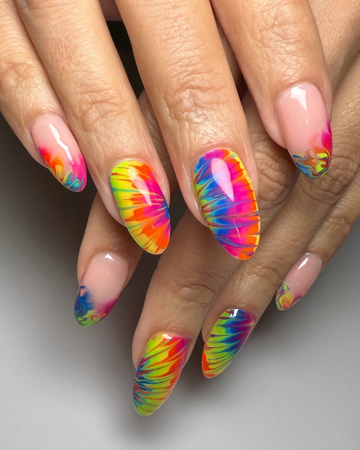 Psychedelic Swirl French Tip Almond Nails