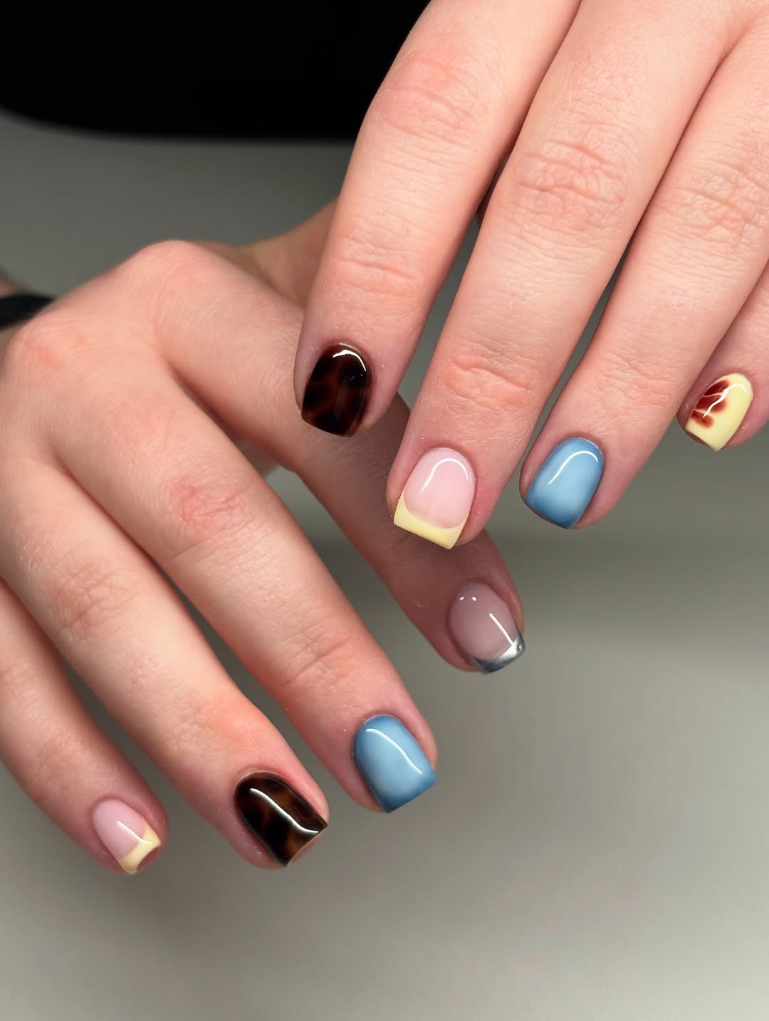 Tortoiseshell French Tips and Sky Blue Mix