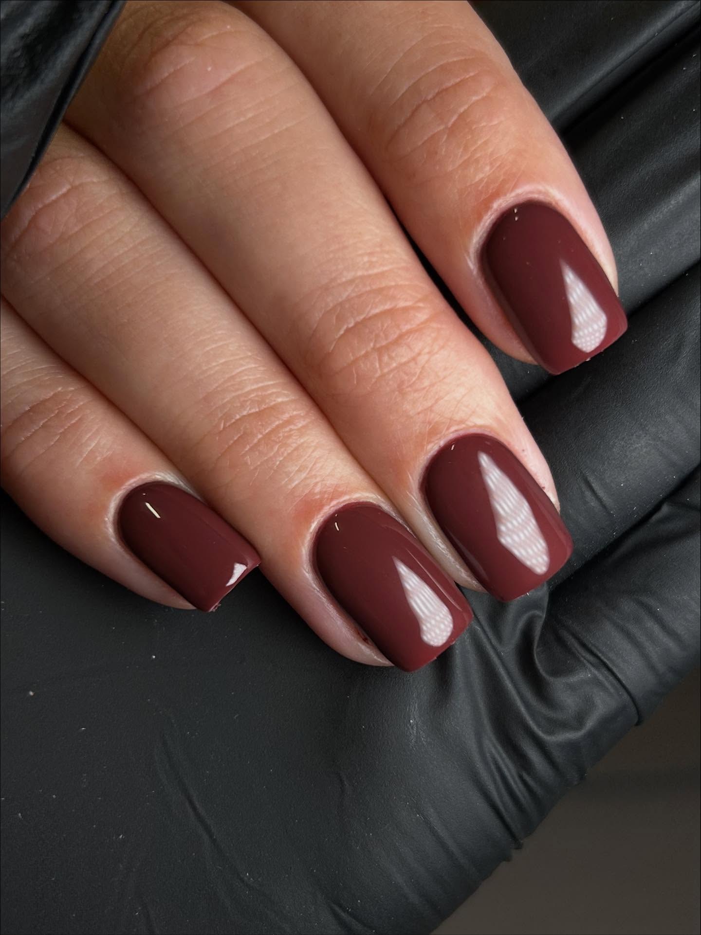 Deep Berry Glossy Short Square Nails