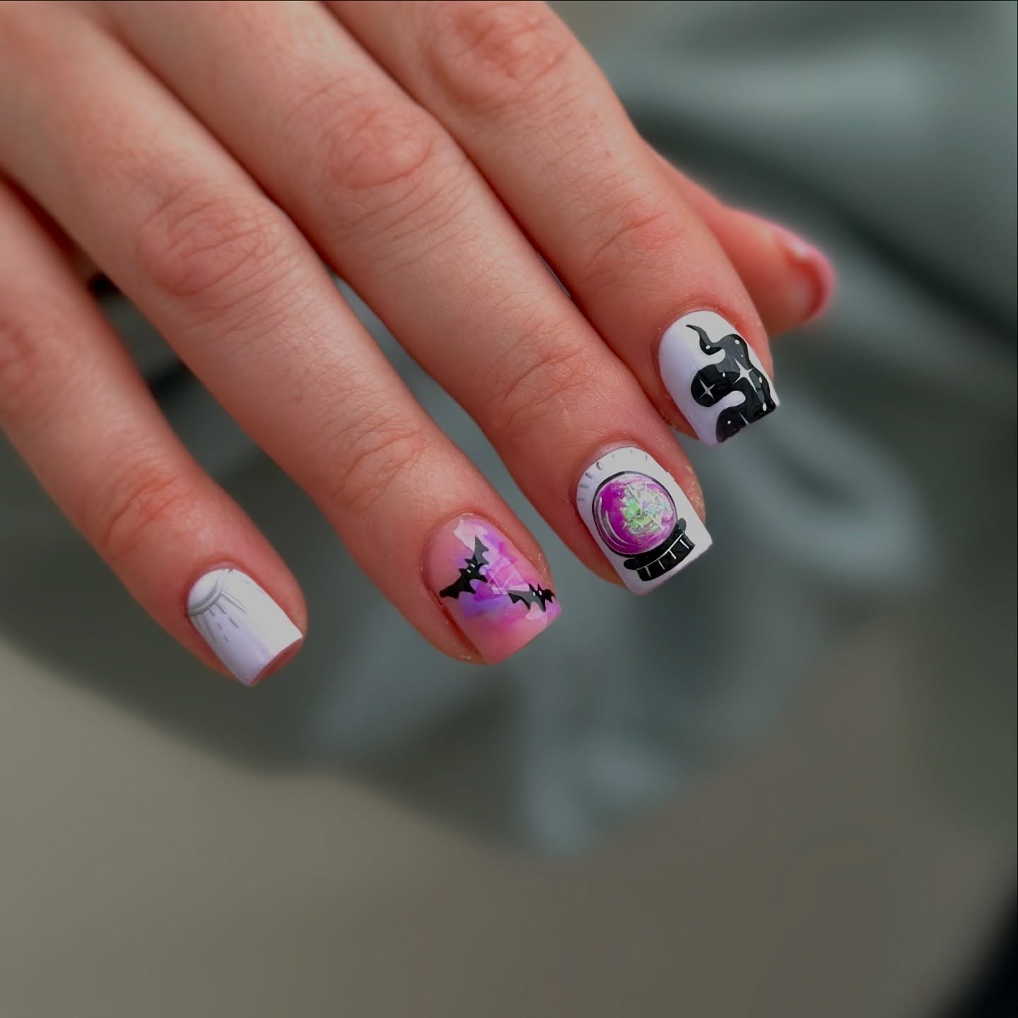 Enchanted Crystal Ball and Bat Nail Art