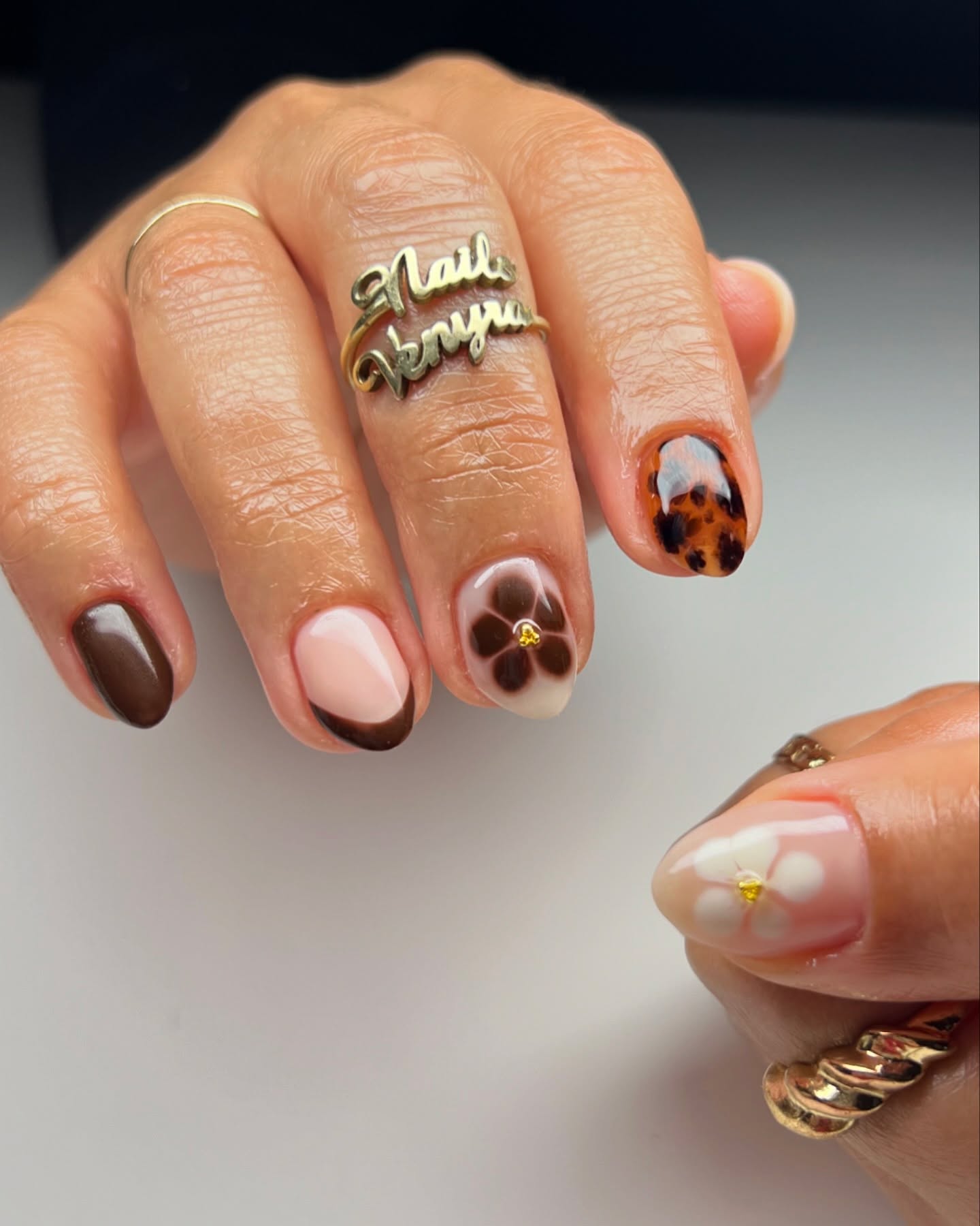 Chocolate Tortoiseshell Floral French Mani