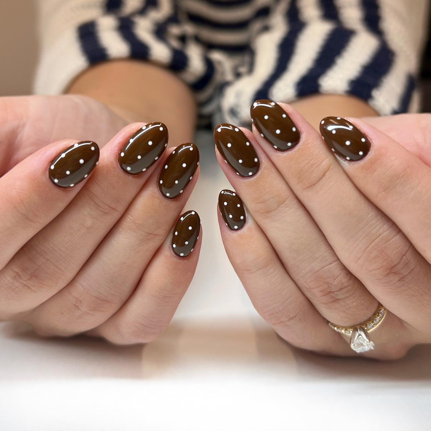 Glossy Dark Chocolate Polka Dot Nails