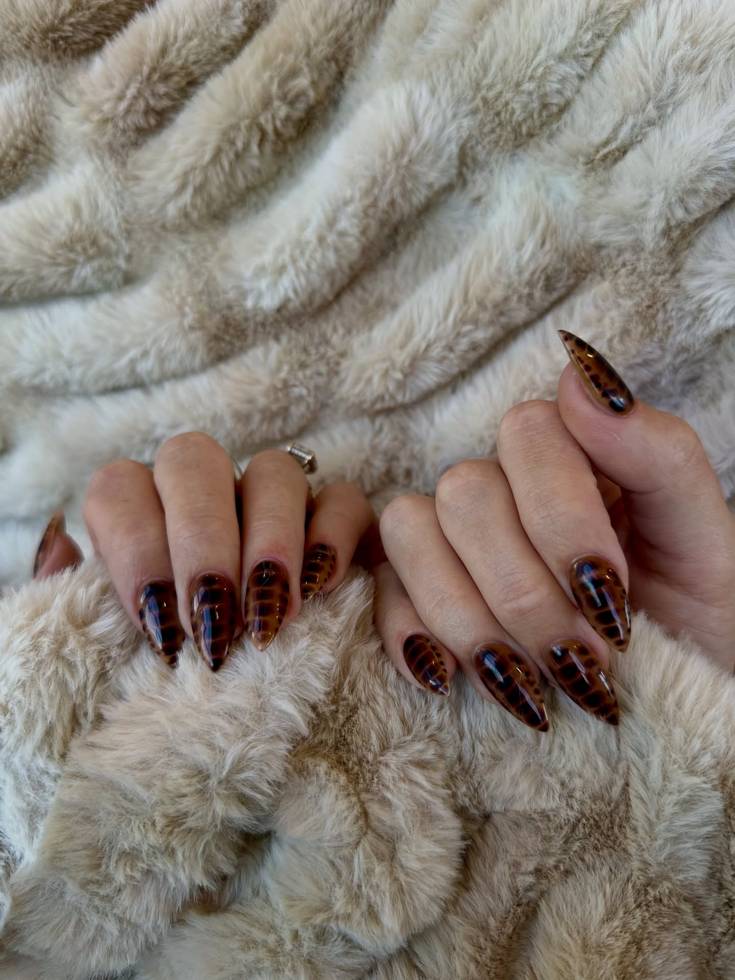 Glossy Tortoiseshell Stiletto Nails