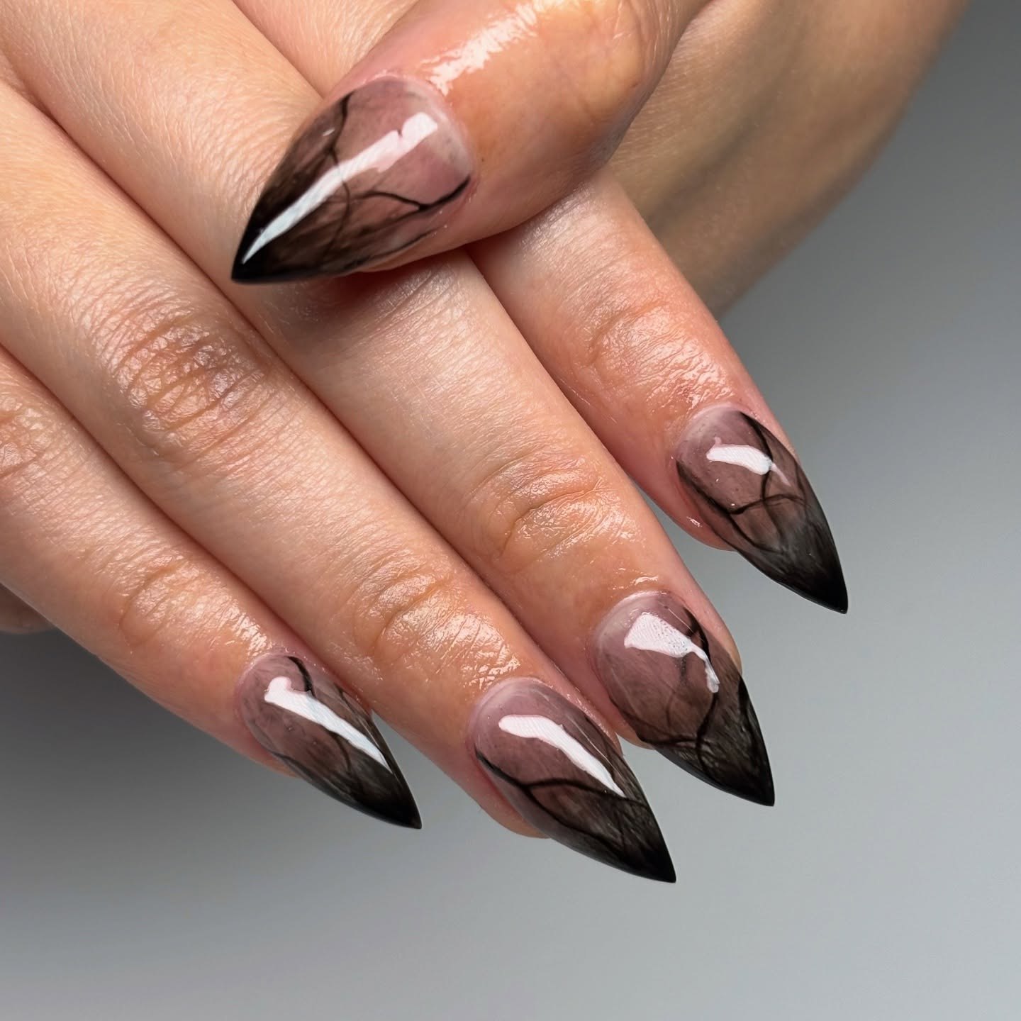 Dark Smoke Ombre Stiletto Nails