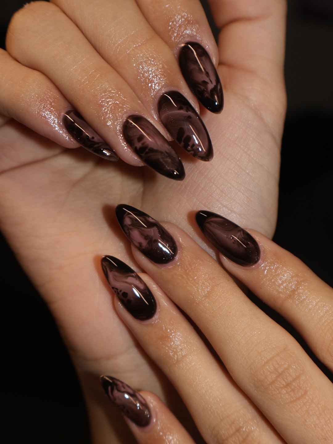 Dark Marble Milk Chocolate Almond Nails