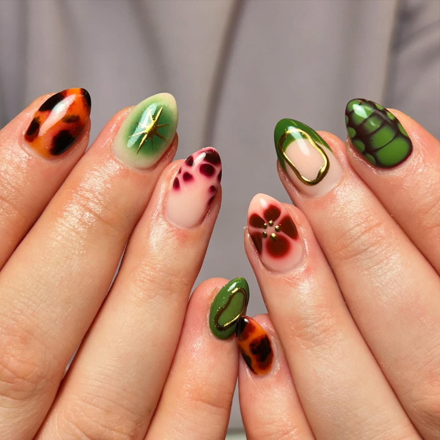 Autumnal Nature Inspired Mixed Media Almond Nails