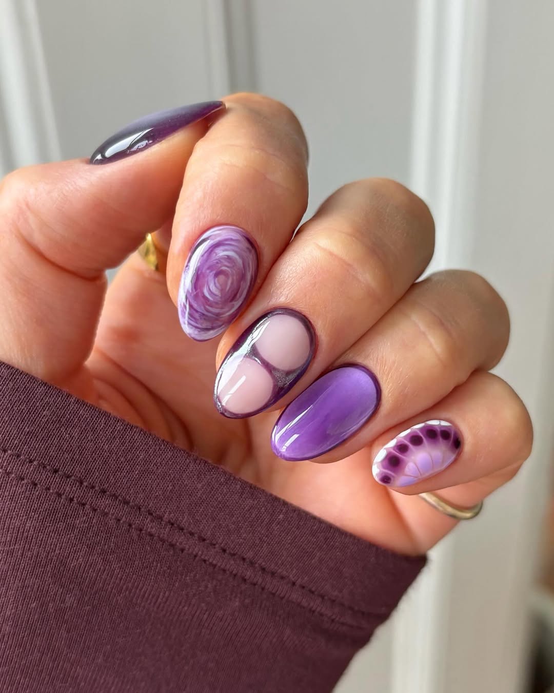 Abstract Purple Swirl and Aura French Tips