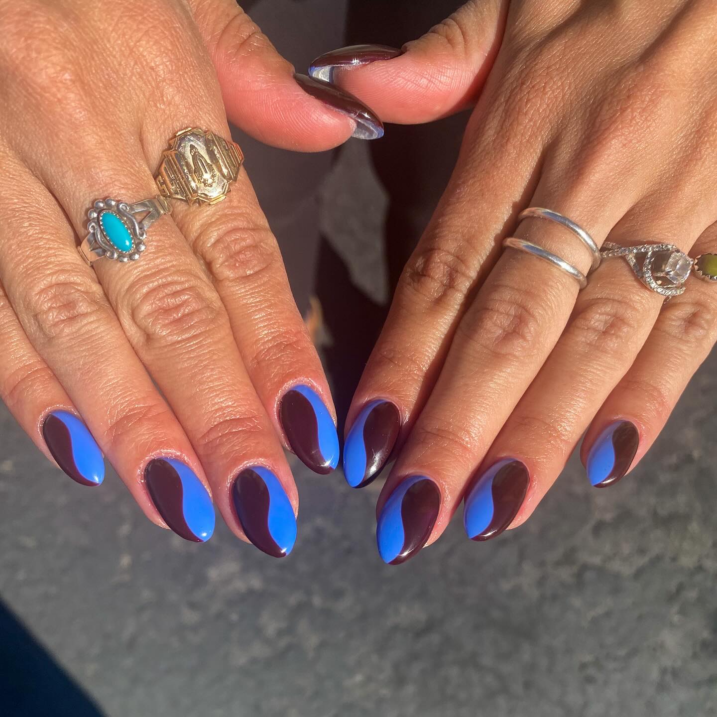 Chocolate Milk Blue Yin Yang Nails
