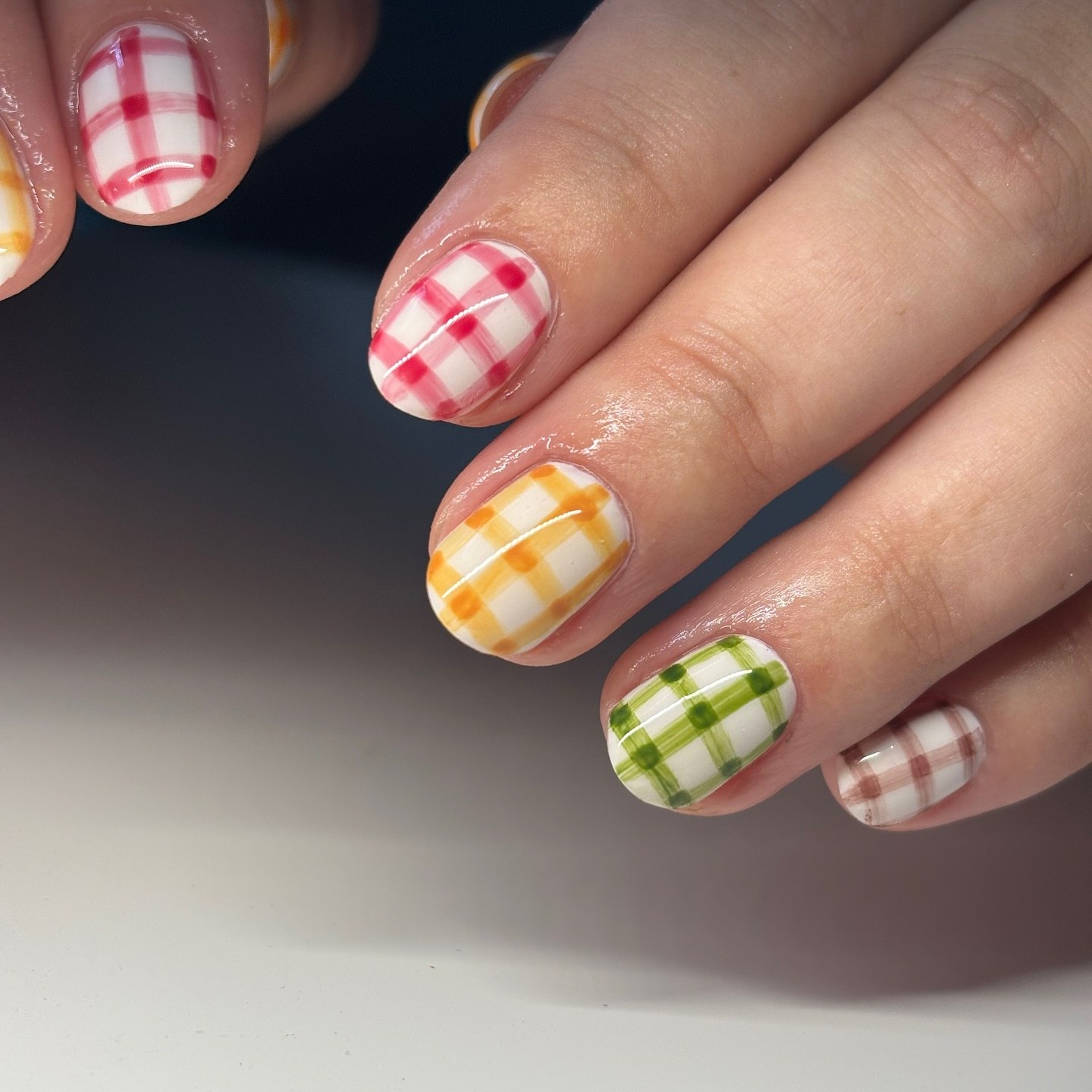 Whimsical Gingham Checkered Nail Art