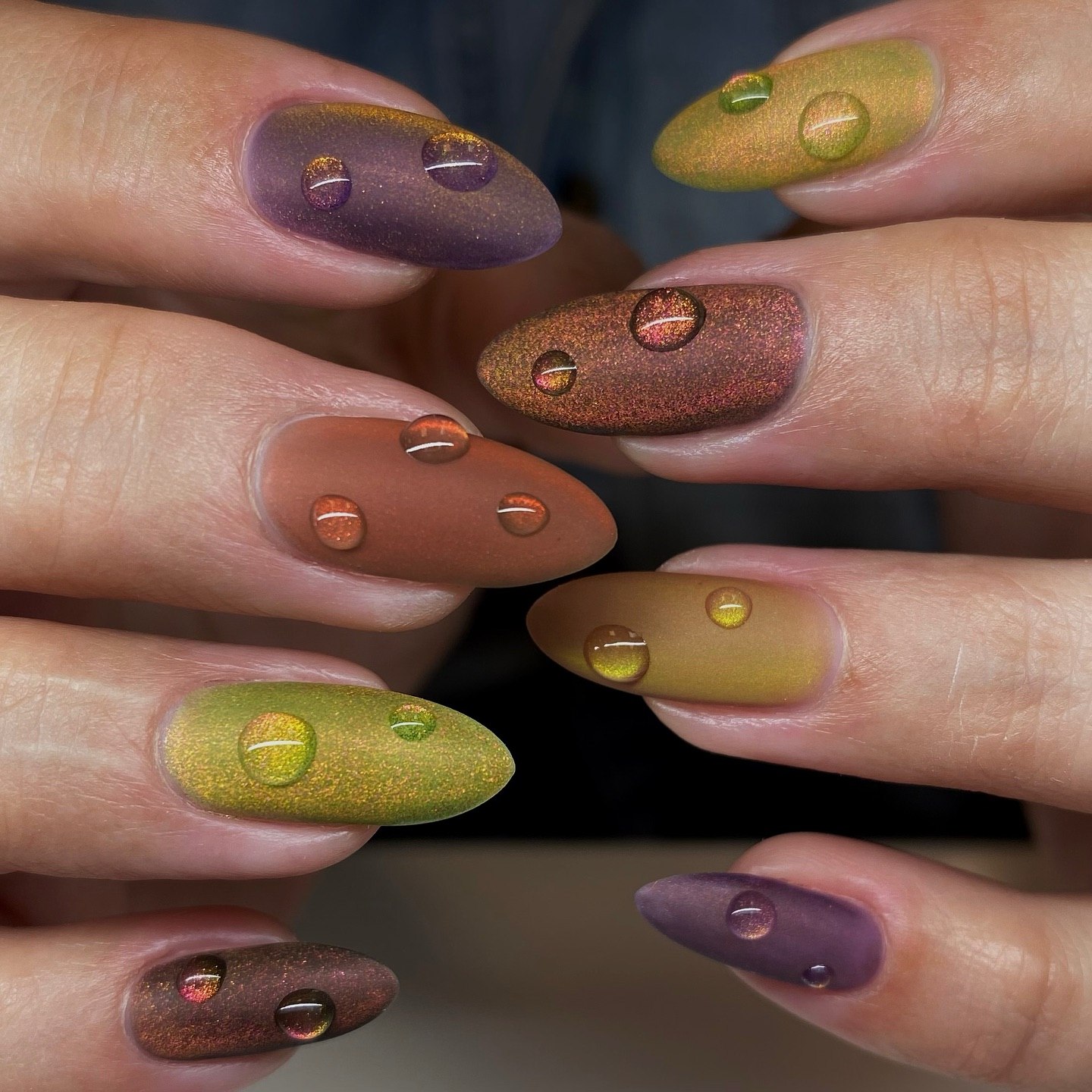 Autumn Aura Chrome Water Droplet Nails