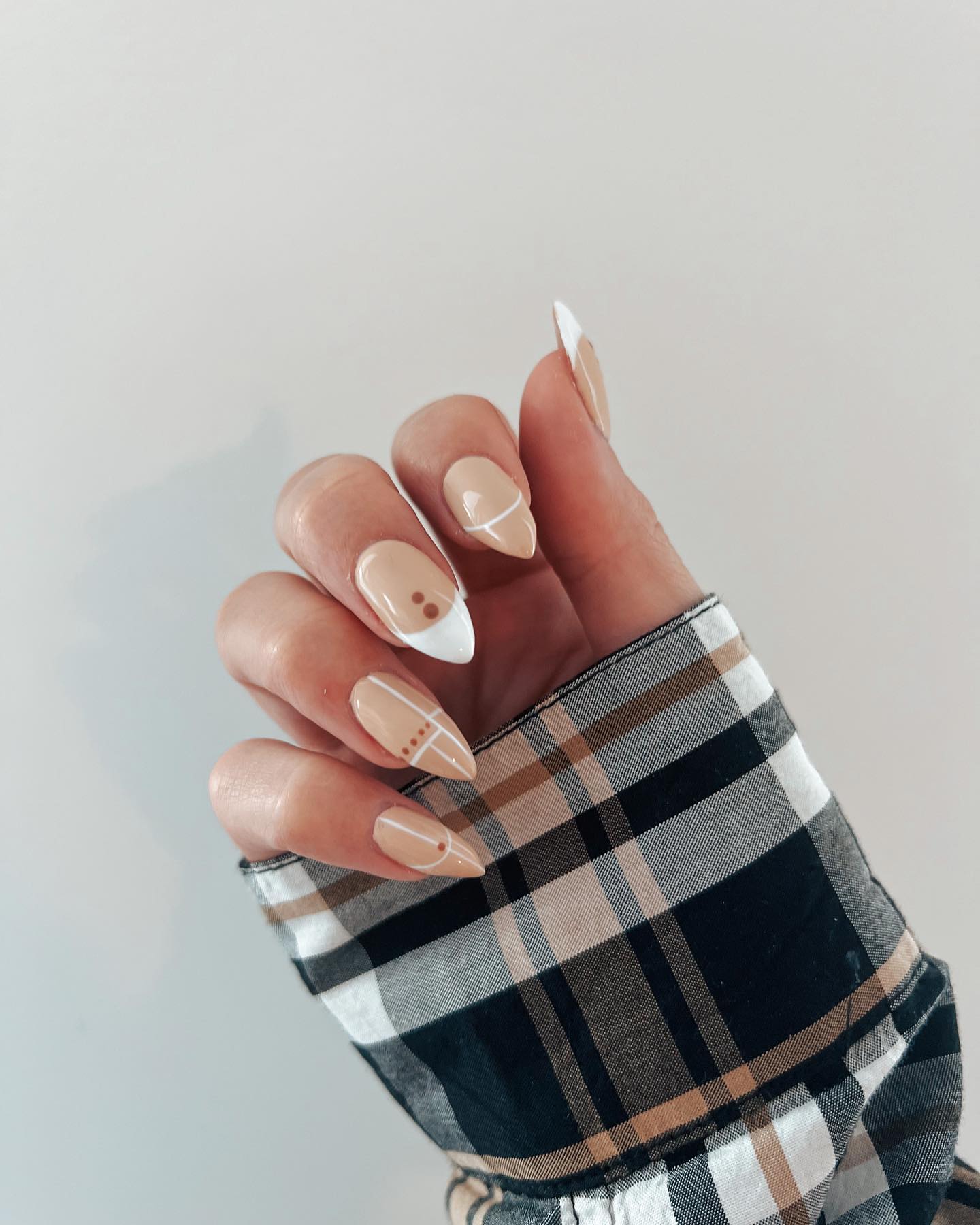 Geometric Neutral French Almond Nails