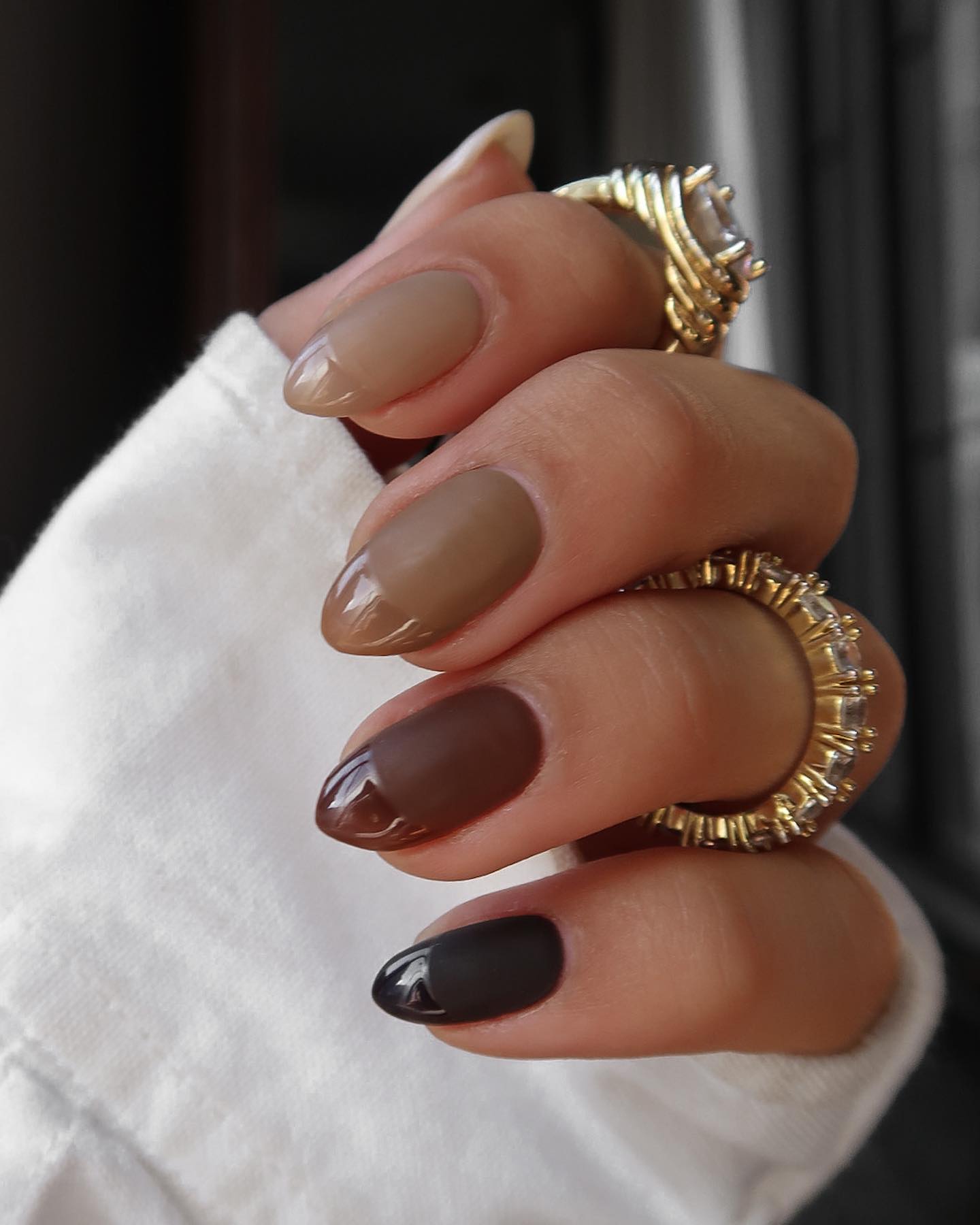 Chocolate Swirl French Tip Almond Nails