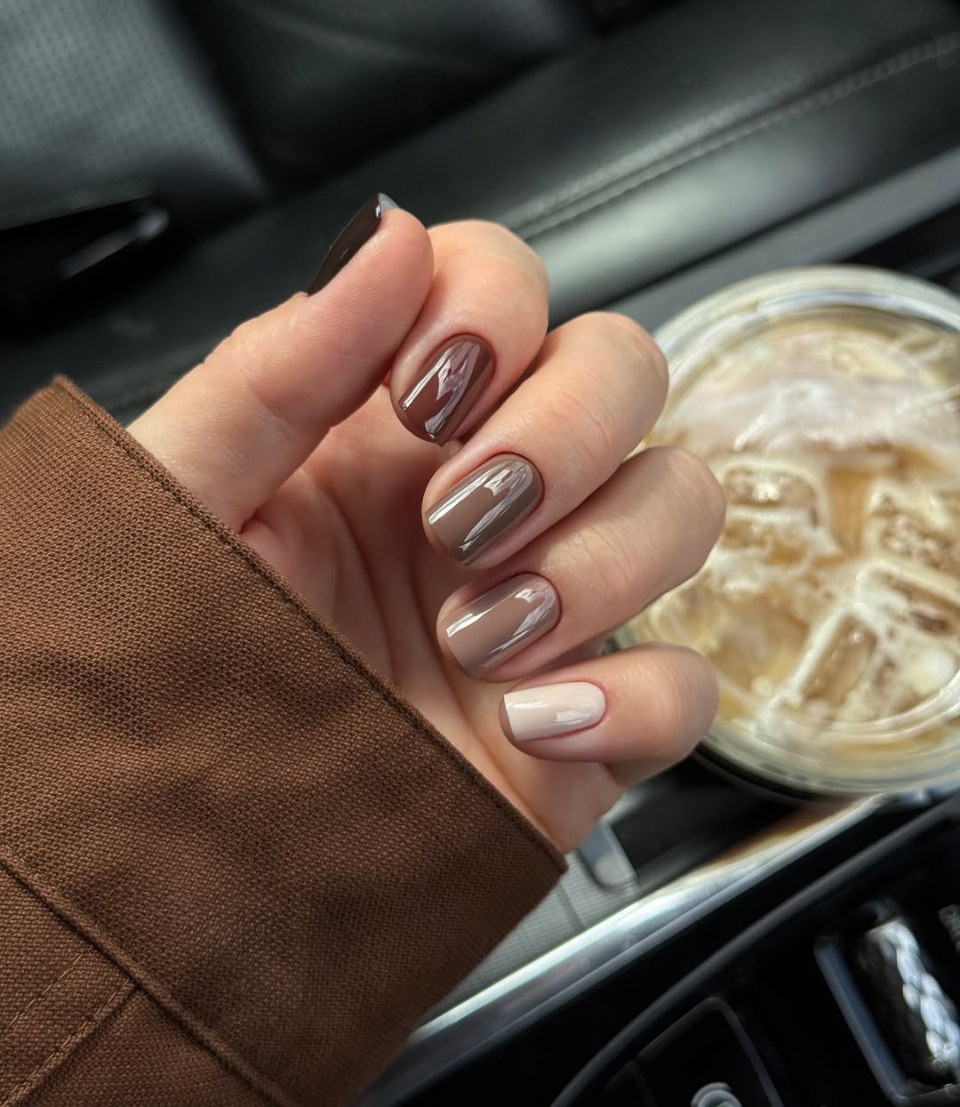 Chocolate Latte Gradient Square Nails