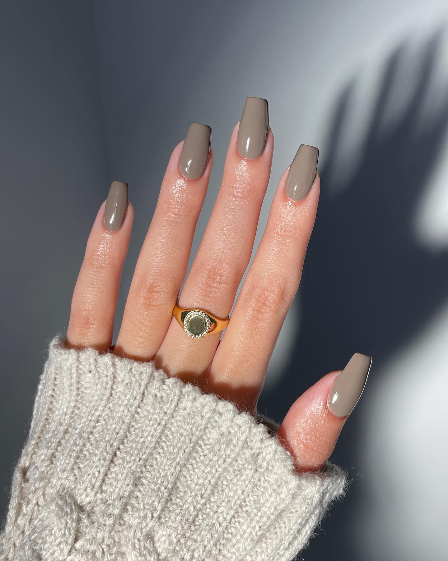 Sophisticated Taupe Glossy Coffin Nails