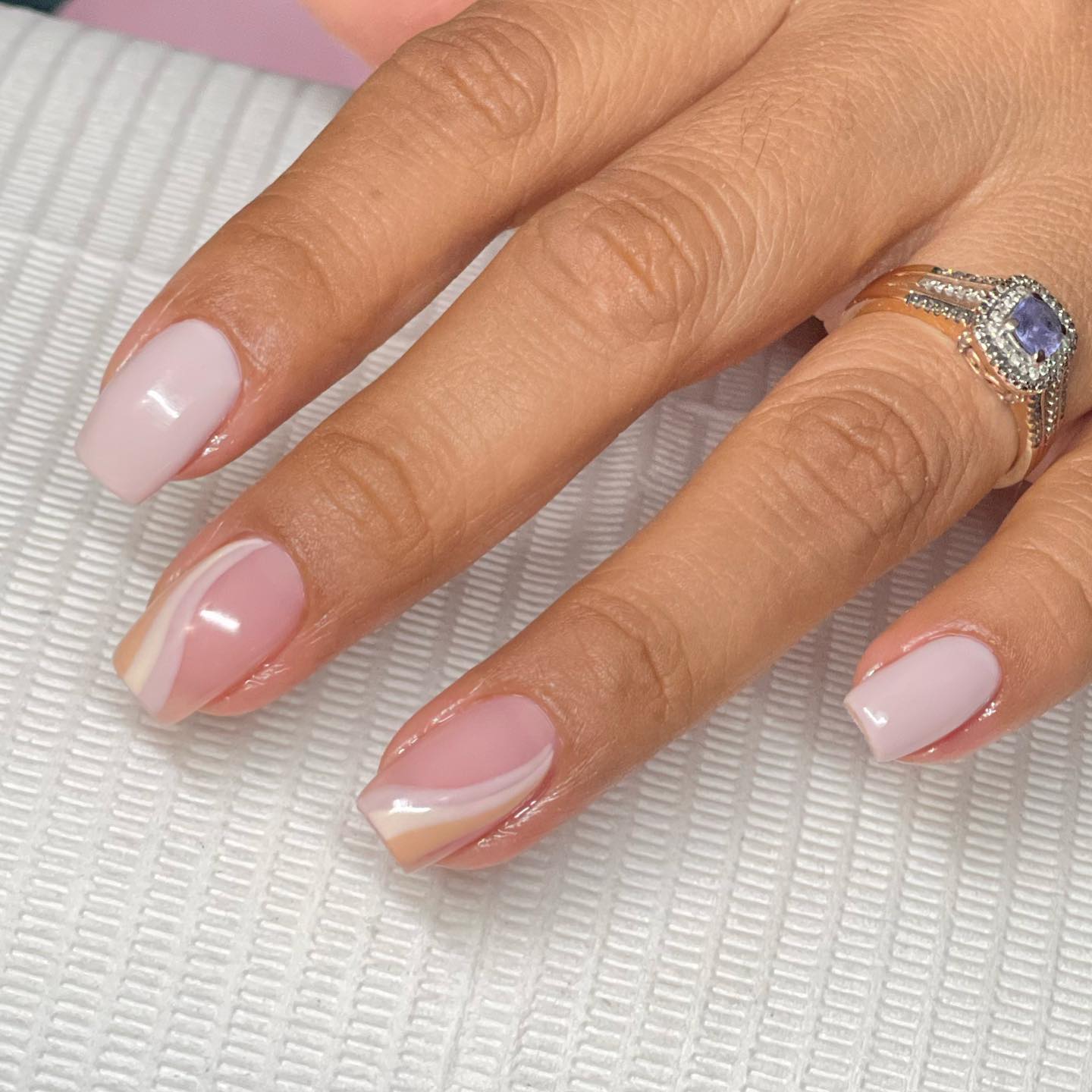 Soft Pink and Beige Swirl French Tips