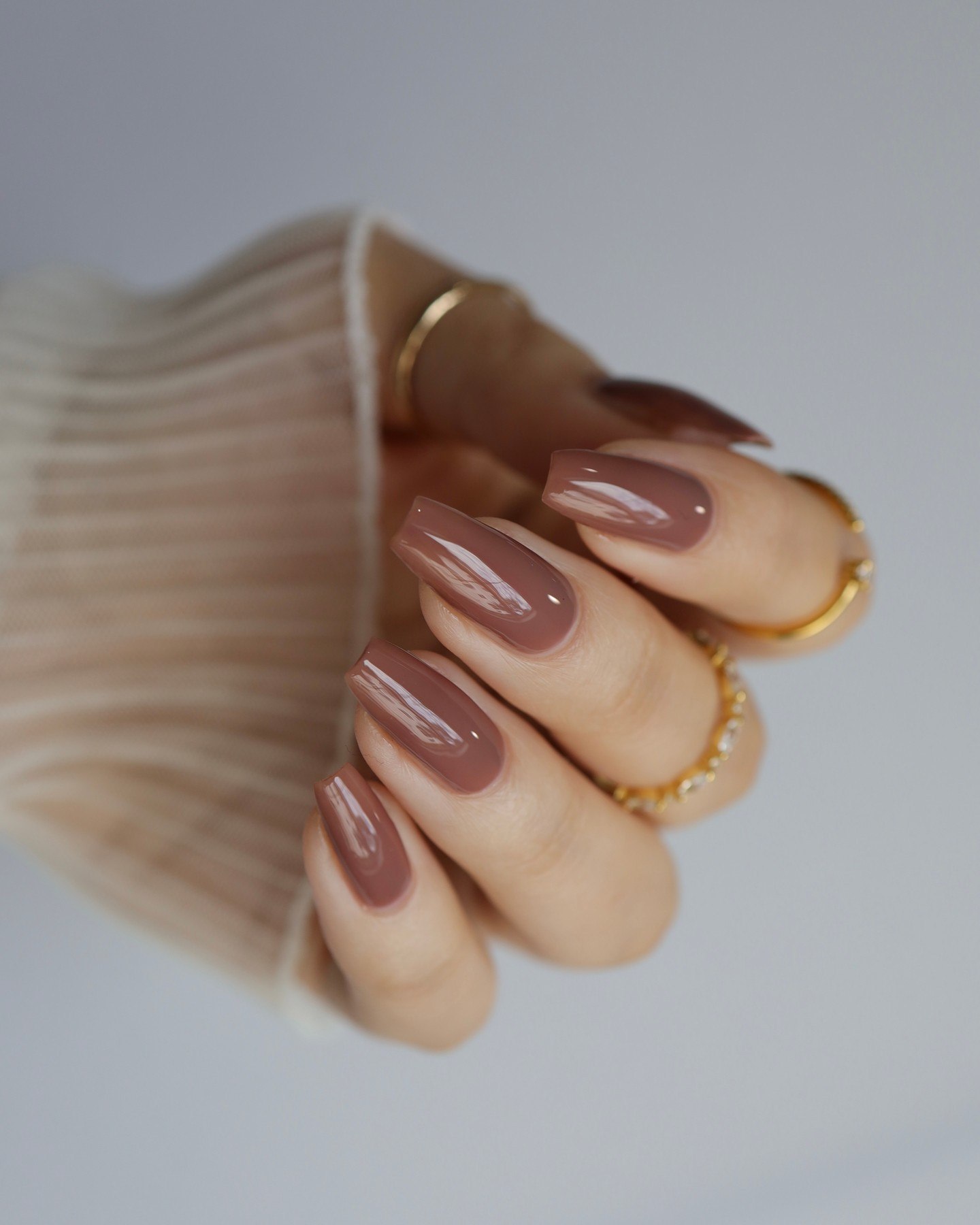 Glossy Mocha Brown Medium Coffin Nails