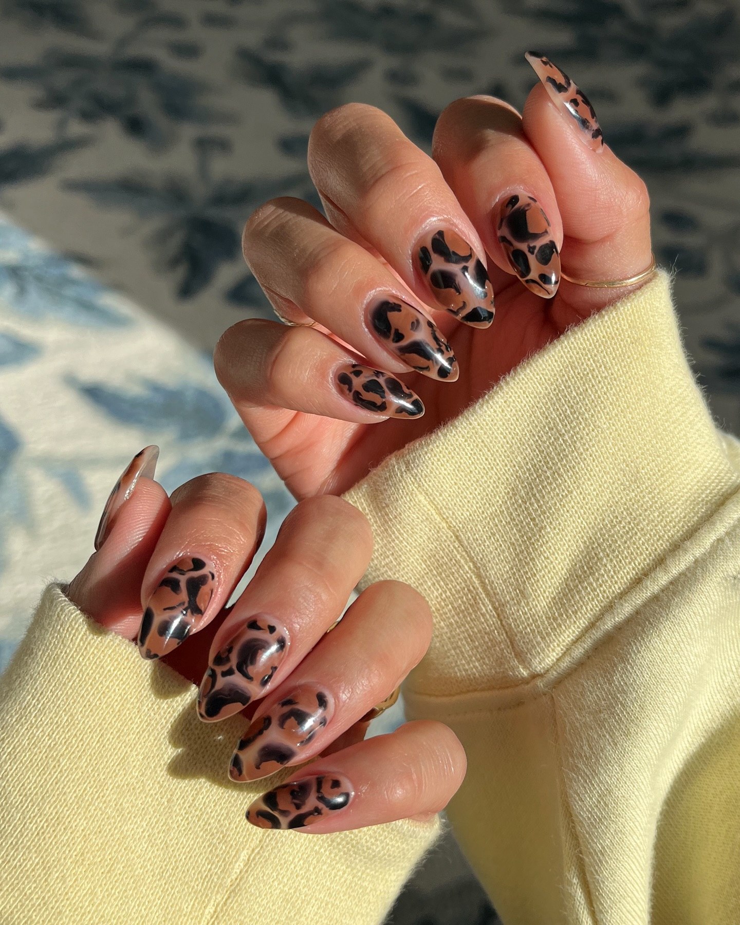 Glossy Almond Leopard Print Nails