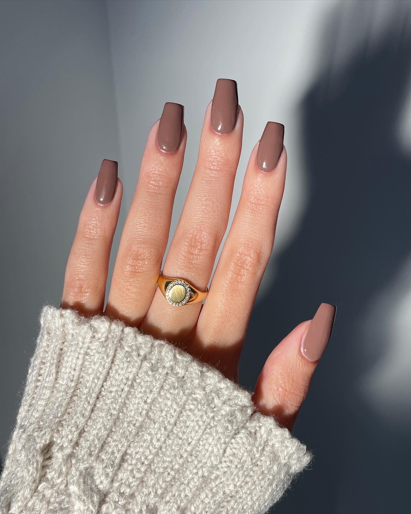 Glossy Chocolate Milk Coffin Nails