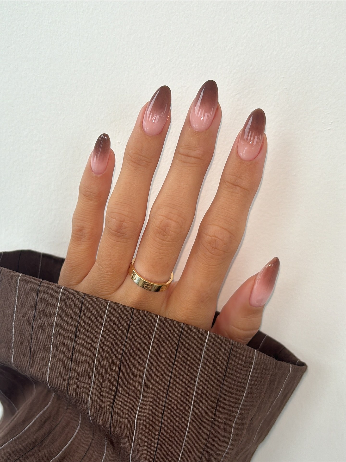 Rich Espresso Brown Ombre Almond Nails
