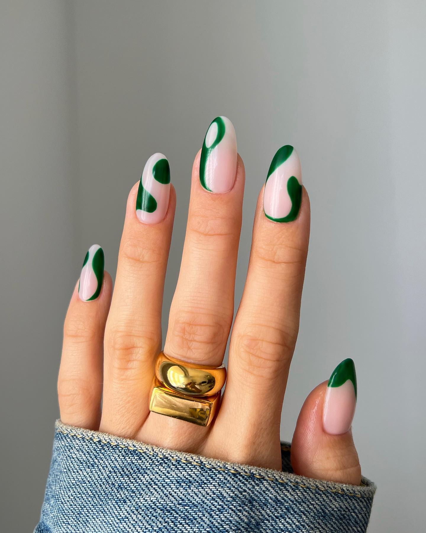 Abstract Swirl French Tips Almond Nails