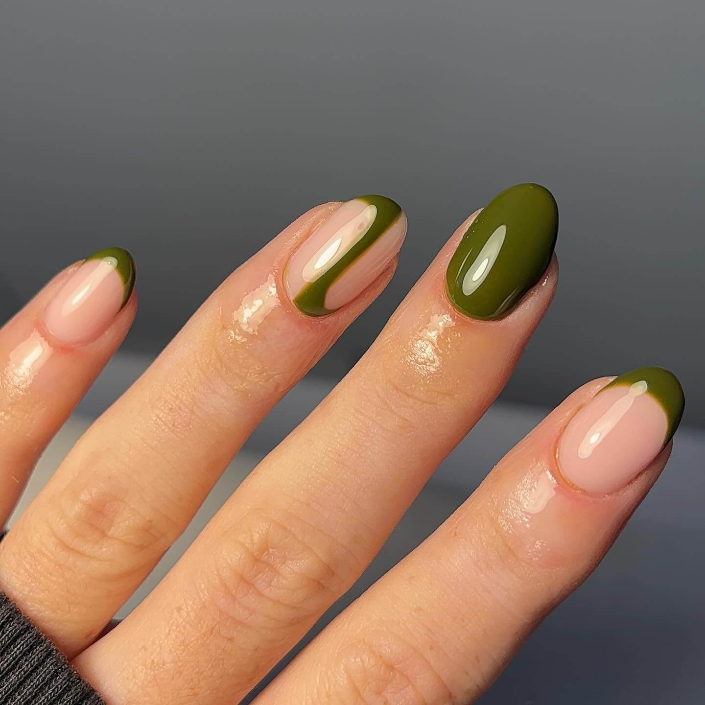 Olive Green French Tip Aura Nails
