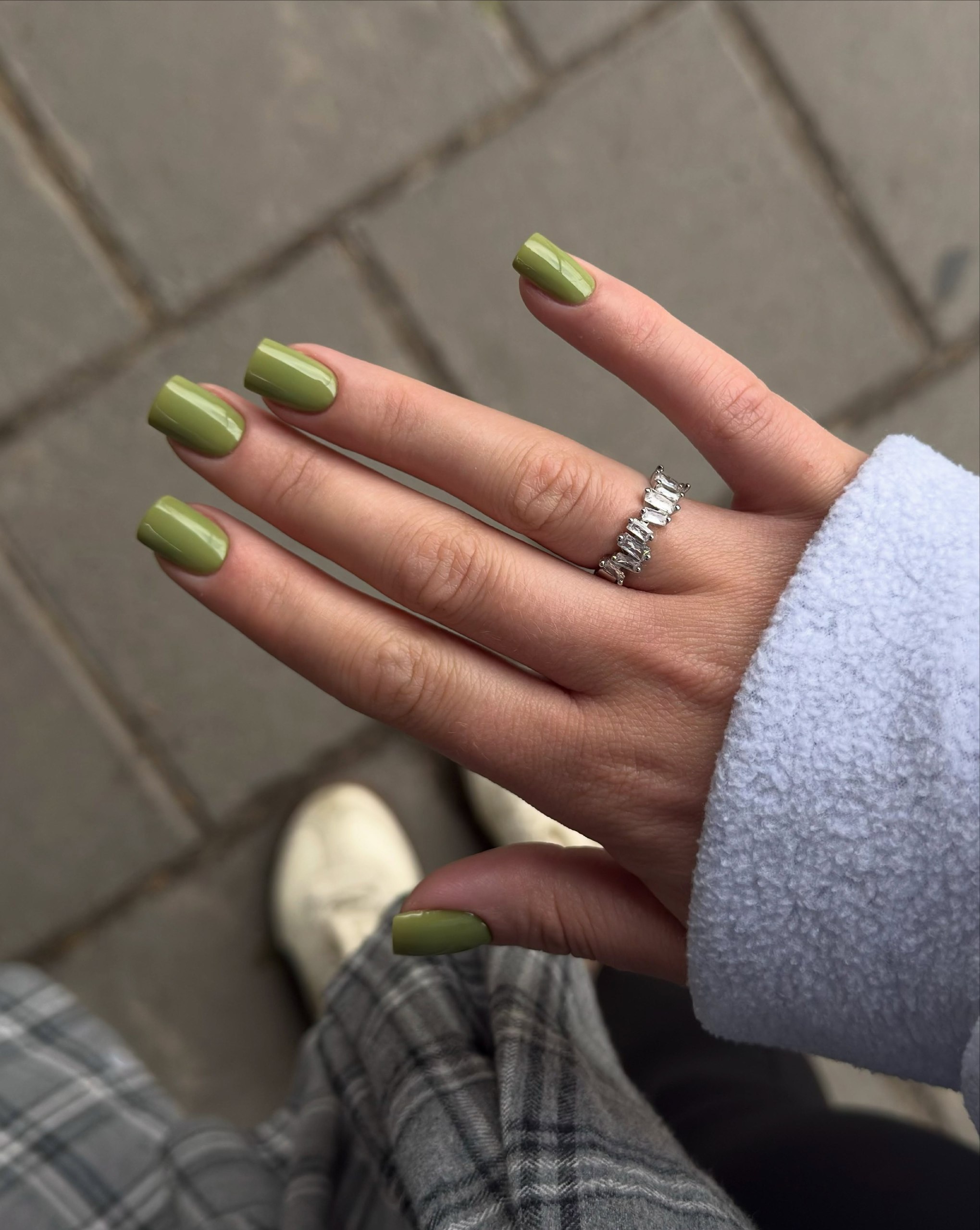 Sage Green Modern Square Glossy Nails