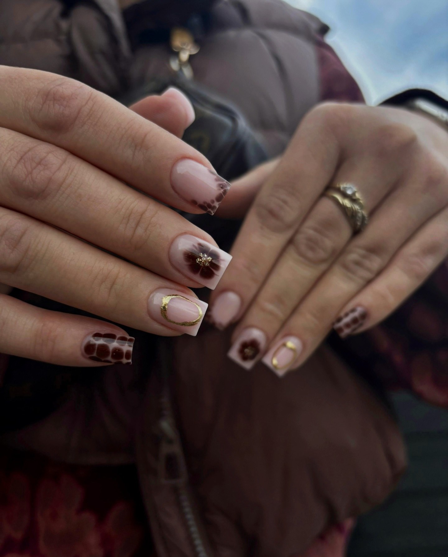Chic Leopard Print and Floral Square Nails