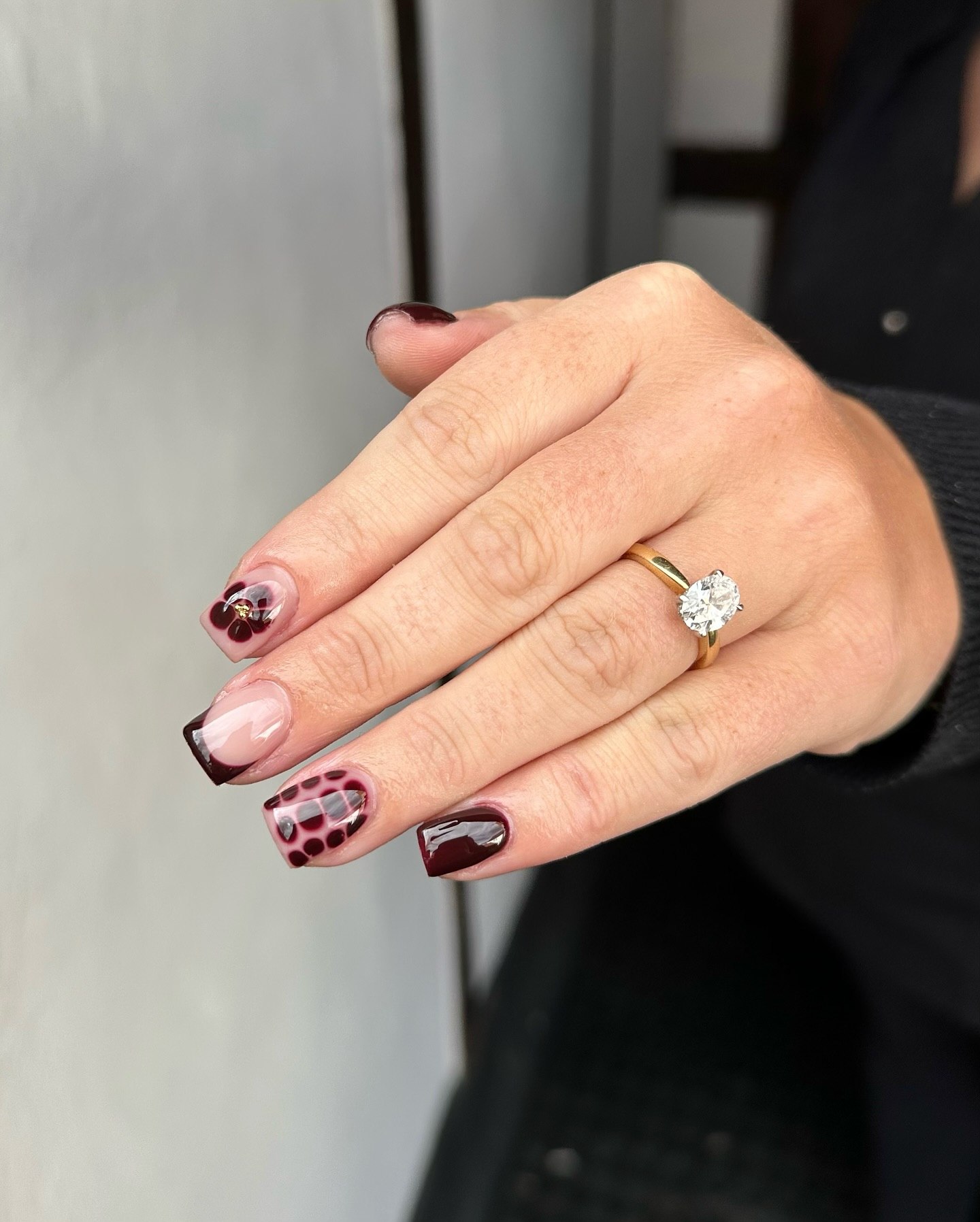 Deep Burgundy French Tip Square Nails