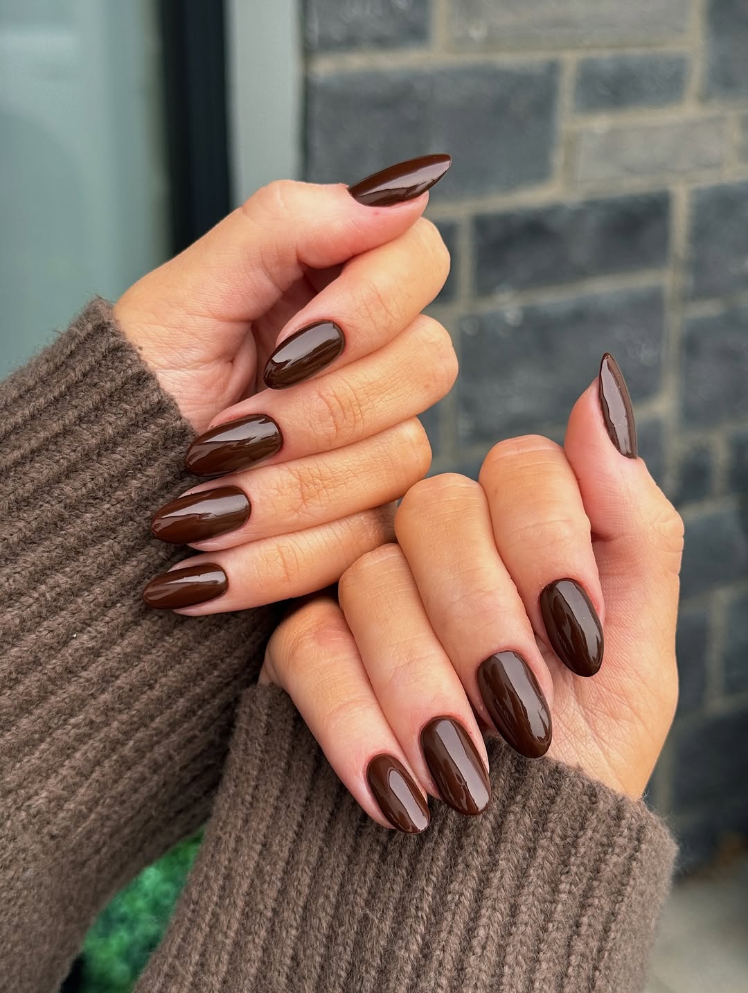 Glossy Espresso Oval Nails