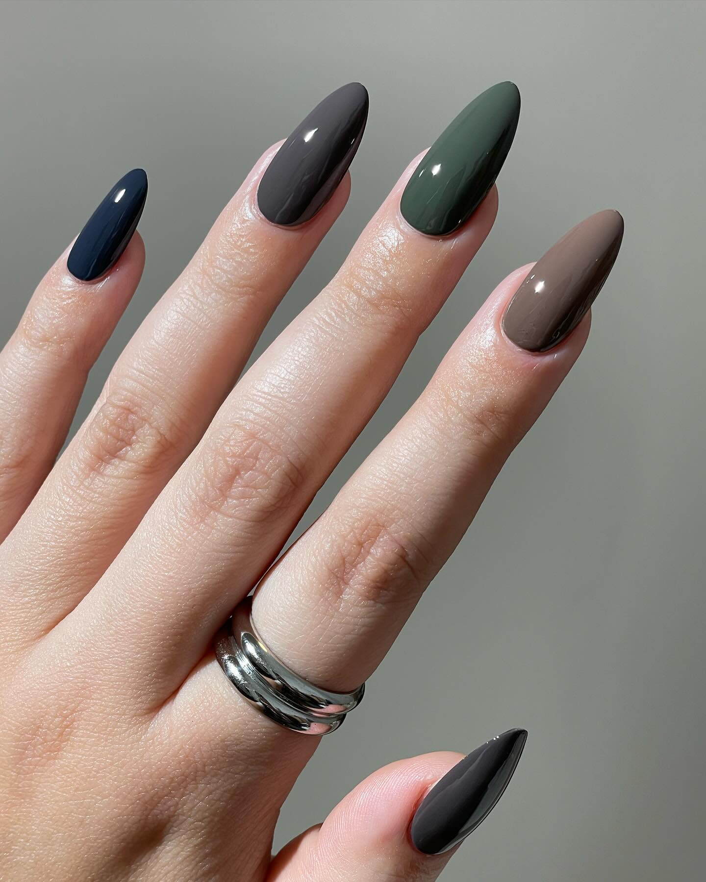 Muted Earth Tones Almond Glass Nails