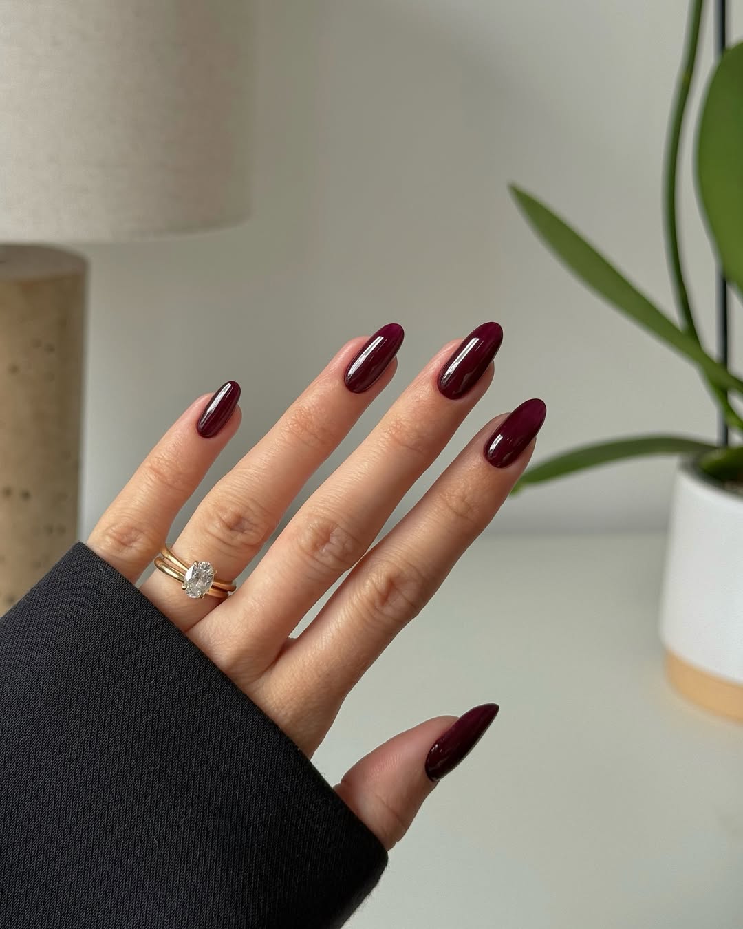 Deep Burgundy Almond High Gloss Nails