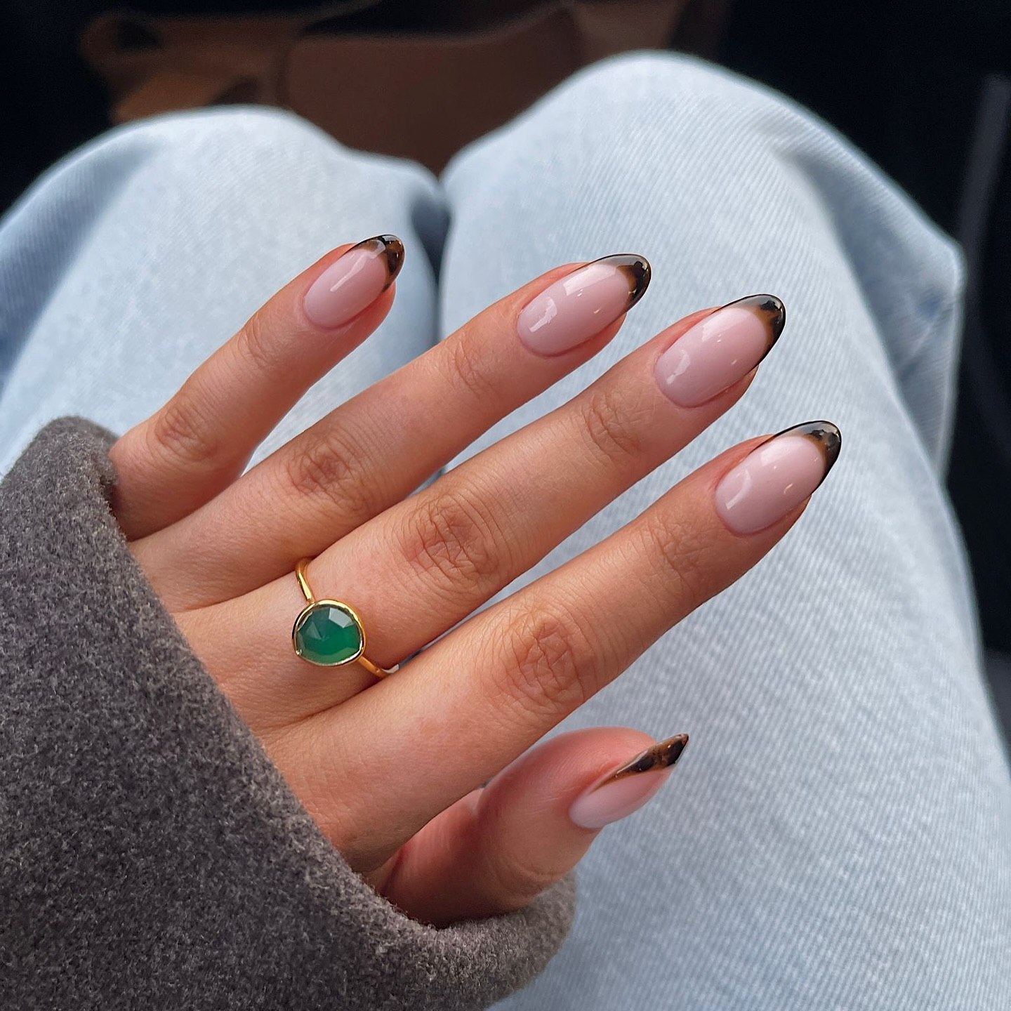 Tortoiseshell French Tip Almond Nails