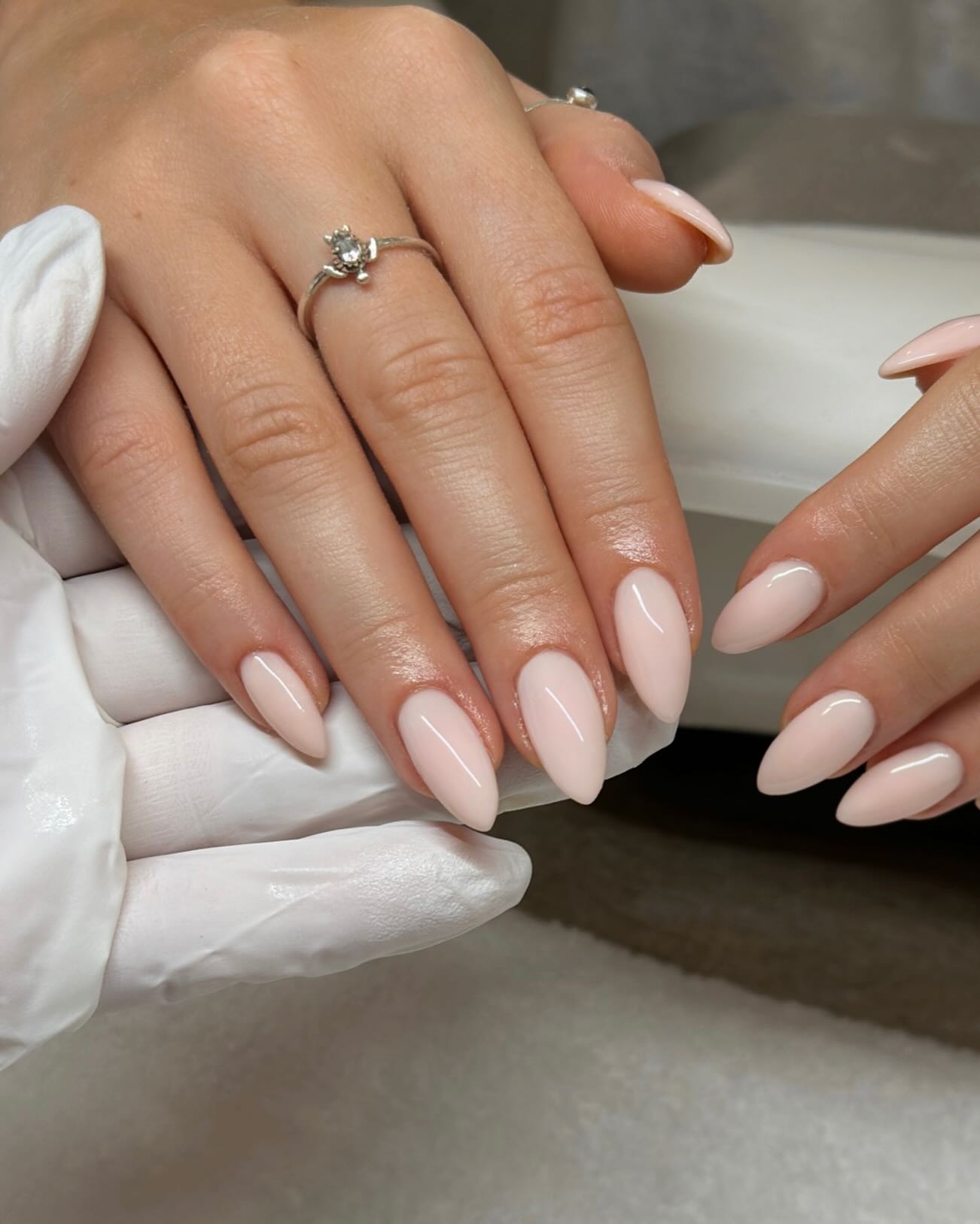 Soft Pink Milky Stiletto Nails