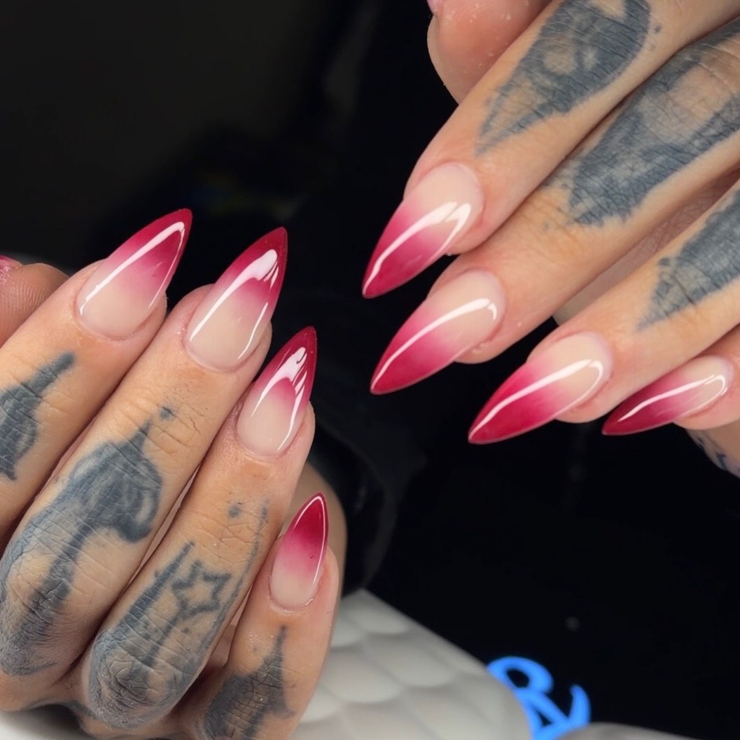 Crimson Ombre Stiletto Nails
