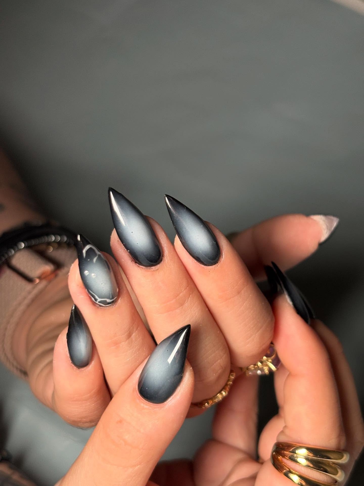 Ombre Smoke Grey Stiletto Nails