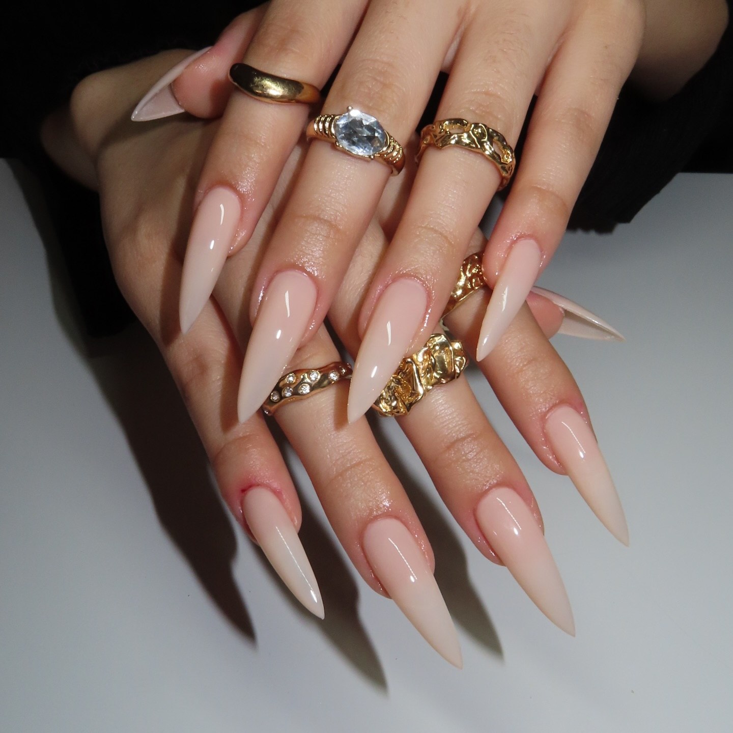 Chic Nude Stiletto Nails with High Gloss Finish