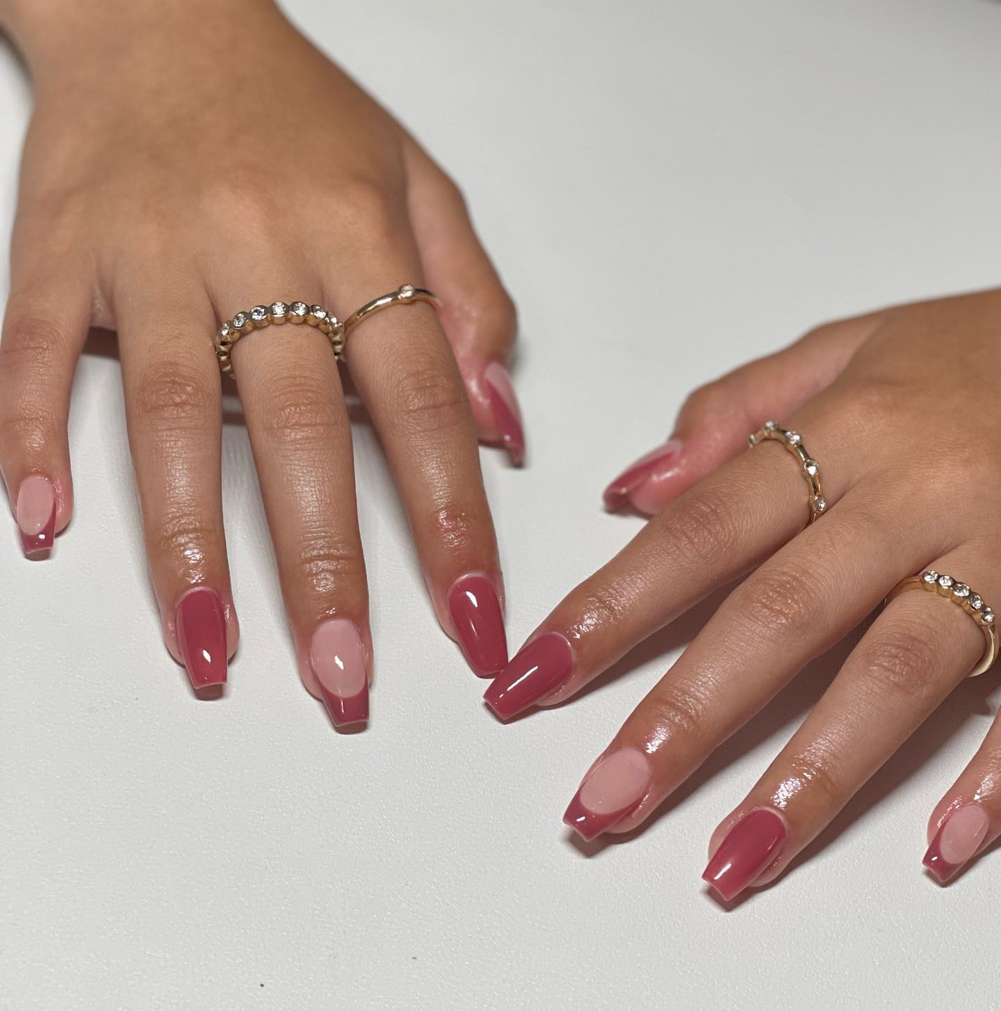 Deep Rose Natural Half-Moon Coffin Nails