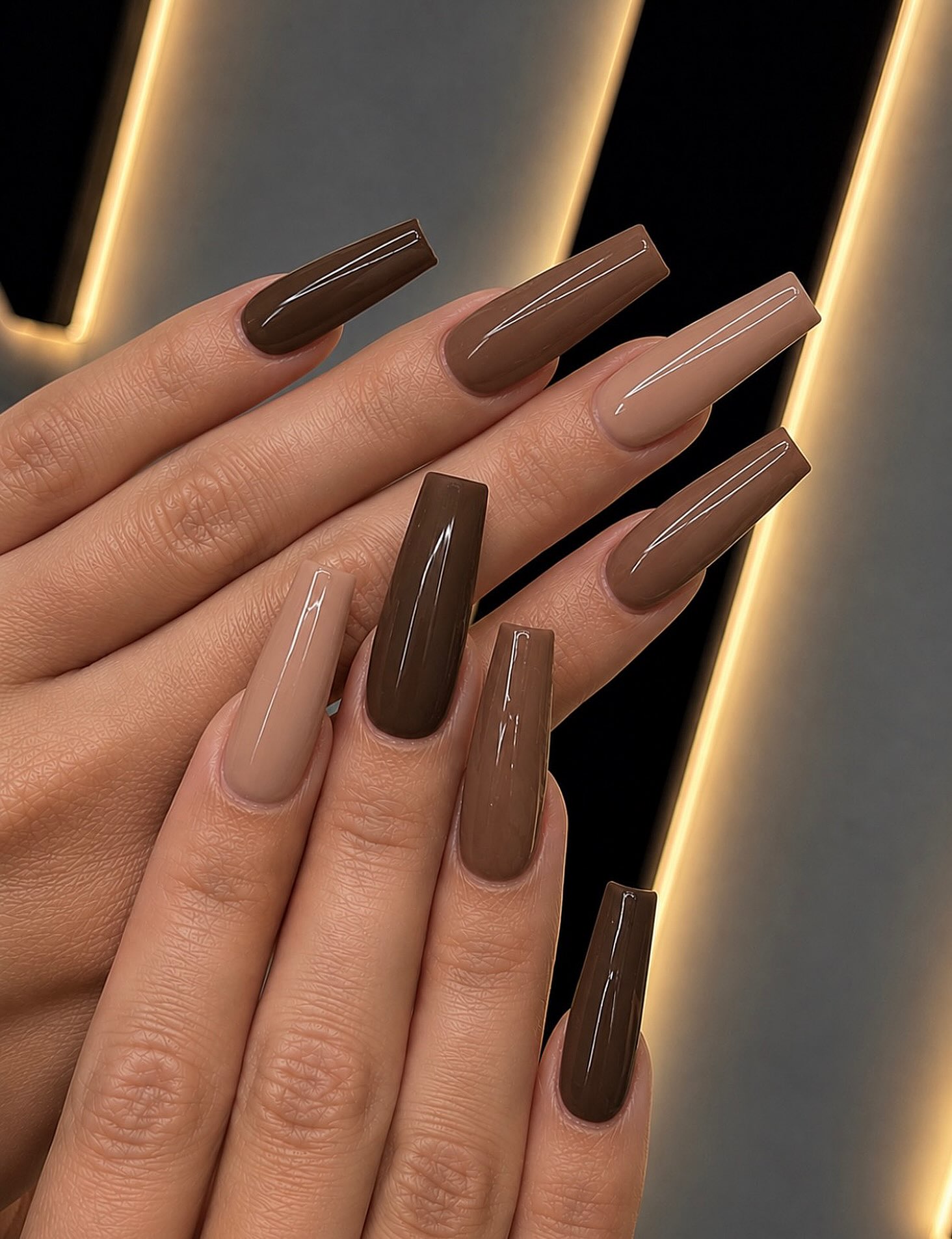 Rich Chocolate and Creamy Latte Coffin Nails