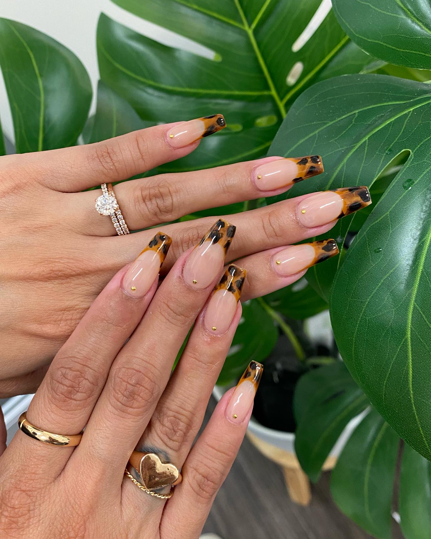 Tortoiseshell French Tip Coffin Nails